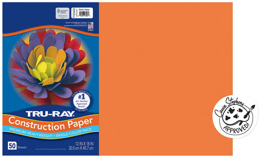 Tru-Ray® Heavyweight Construction Paper, Electric Orange, 12" x 18", 50 Sheets