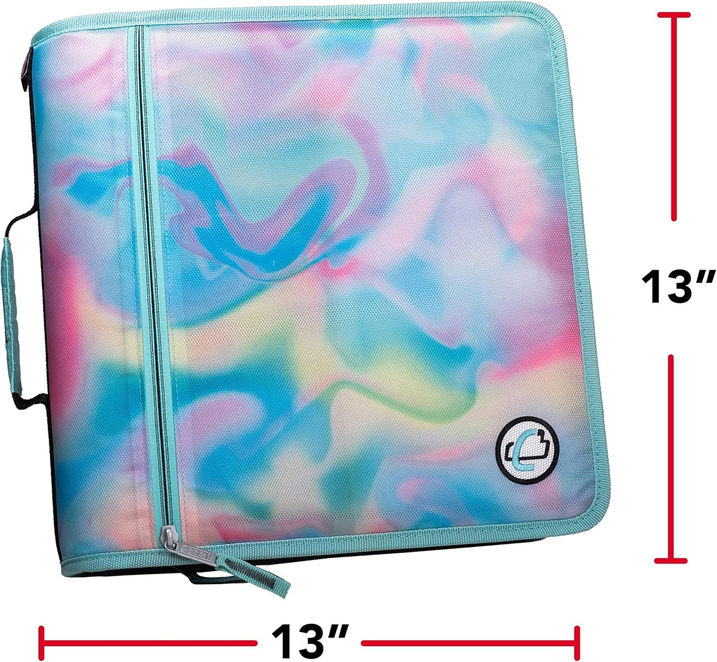 Case-it The Mighty Zip Tab Zipper Binder - 3 Inch O-Rings - 5 Color Tab Expanding File Folder - Multiple Pockets - 600 Sheet Capacity - Comes with Shoulder Strap - Aqua Iridescent Pastel D-146-P