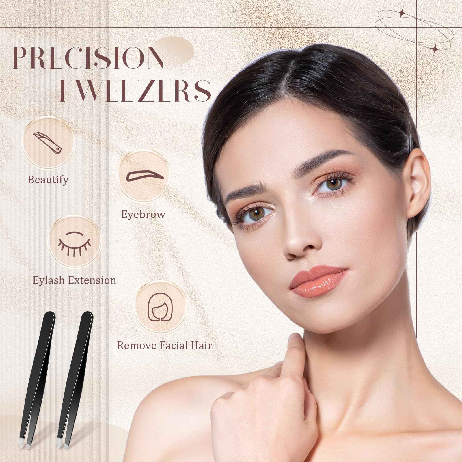 Lasnten 64 Pieces Eyebrow Tweezers for Women Men Slanted Precision Stainless Steel Tweezers Facial Hair Removal Ingrown Hair Eyelash Extension Plucking Blackhead(Black)