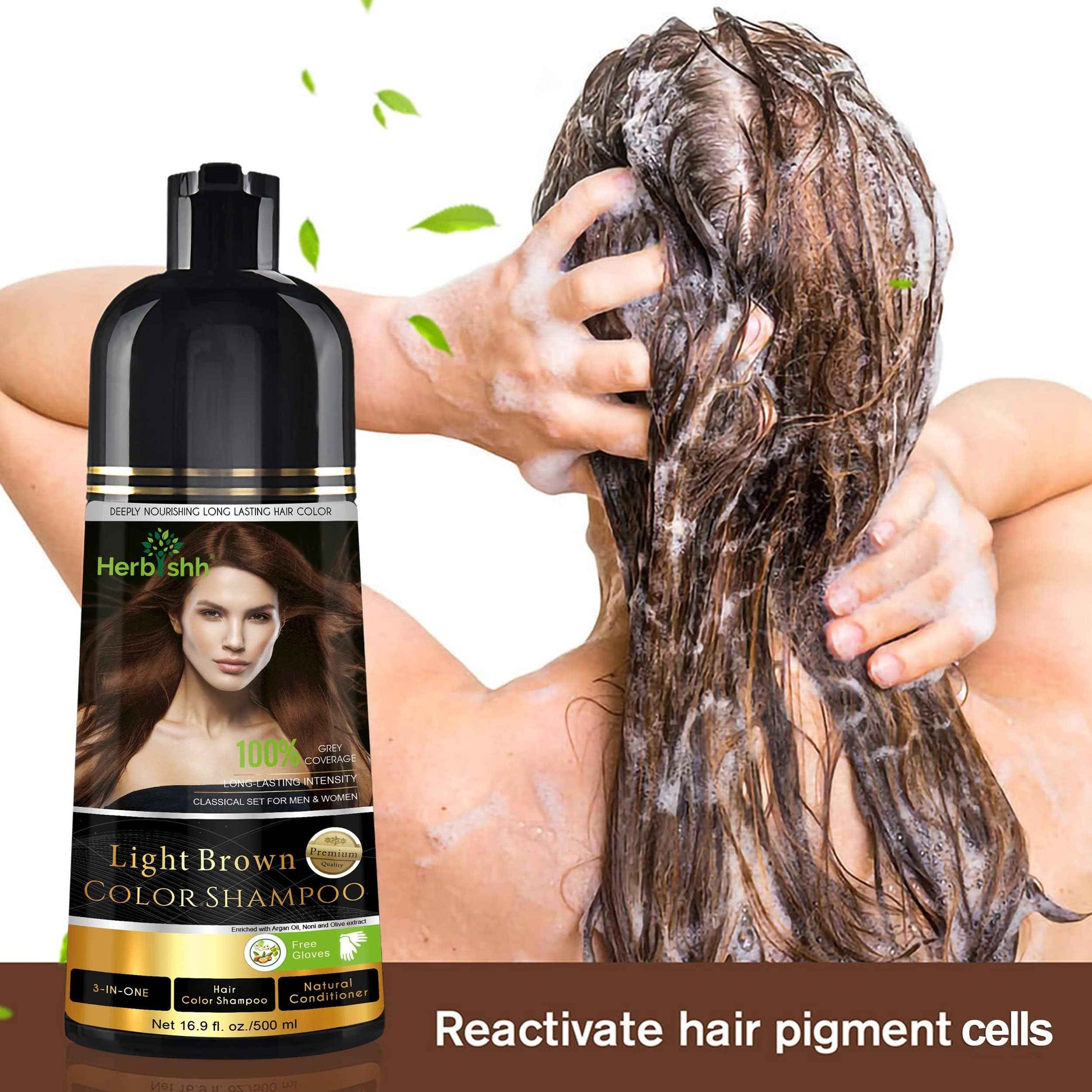 Herbishh Hair Color Shampoo Light Brown Magic Dye for Gray Hair Argan Hair Mask-Deep Conditioning & Hydration For Healthier Looking Hair 150ml