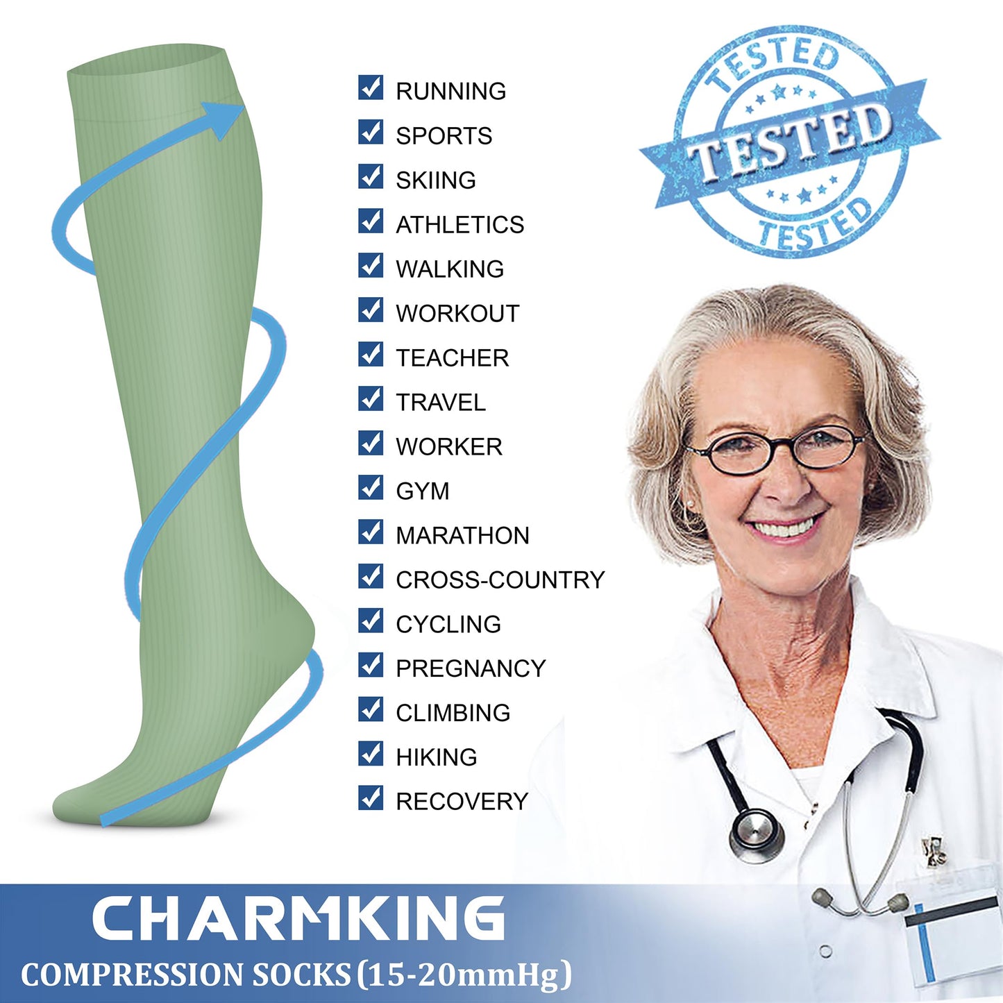 CHARMKING Compression Socks for Women & Men Circulation (3 Pairs) 15-20 mmHg is Best Athletic for Running, Flight Travel, Support, Cycling, Pregnant - Boost Performance, Durability (S/M, Multi 63)