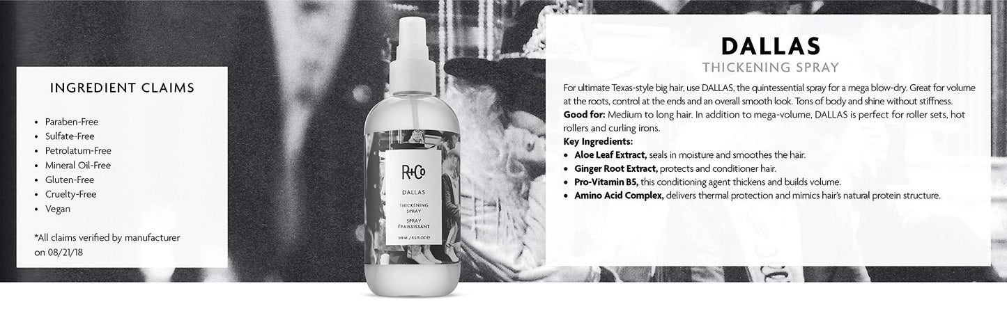 R+Co Dallas Thickening Spray | Blow Out, For Volume + Body + Shine | Vegan + Cruelty-Free | 8.5 Oz