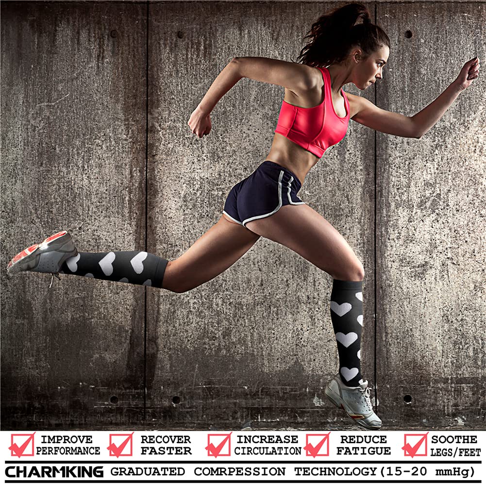 CHARMKING Compression Socks for Women & Men Circulation (3 Pairs) 15-20 mmHg is Best Athletic for Running, Flight Travel, Support, Cycling, Pregnant - Boost Performance, Durability (S/M, Multi 30)