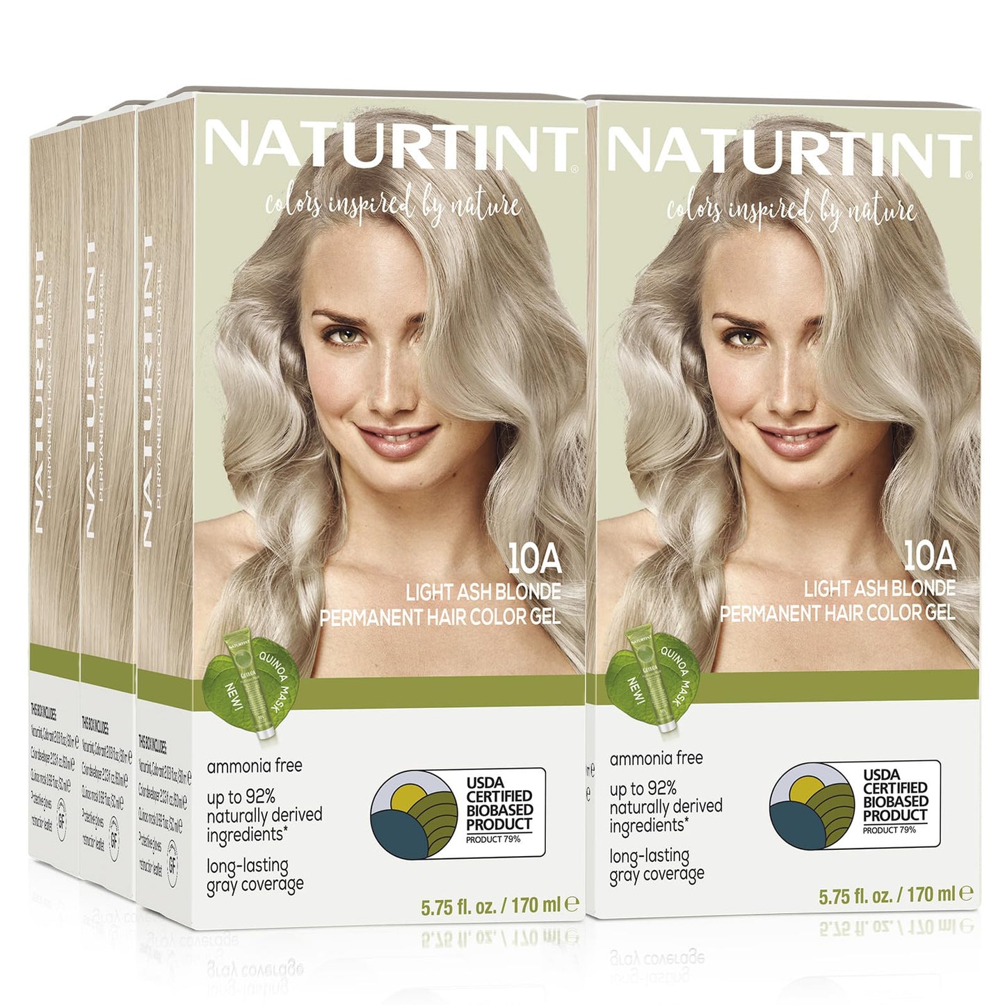 Naturtint Permanent Hair Color 10A Light Ash Blonde (Pack of 6), Ammonia Free, Vegan, Cruelty Free, up to 100% Gray Coverage, Long Lasting Results