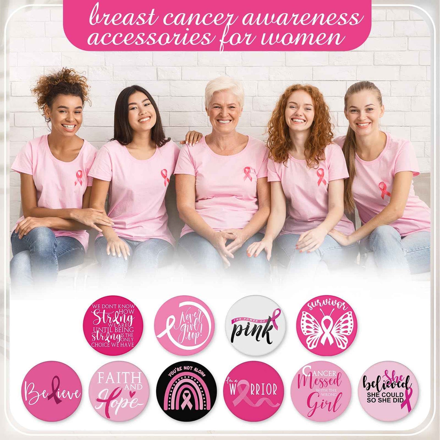 Wonderjune 200 Pcs Breast Cancer Awareness Gifts Pocket Mirror Bulk Portable Travel Mirrors Pink Ribbon Breast Survivor Compact Mirror for Charity Women Public School Events Supplies (Inspirational)