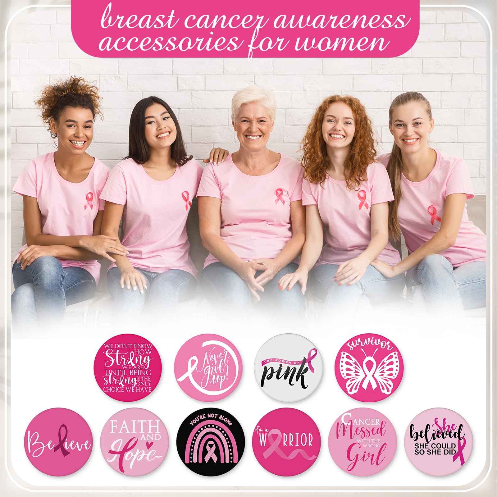 Wonderjune 200 Pcs Breast Cancer Awareness Gifts Pocket Mirror Bulk Portable Travel Mirrors Pink Ribbon Breast Survivor Compact Mirror for Charity Women Public School Events Supplies (Inspirational)