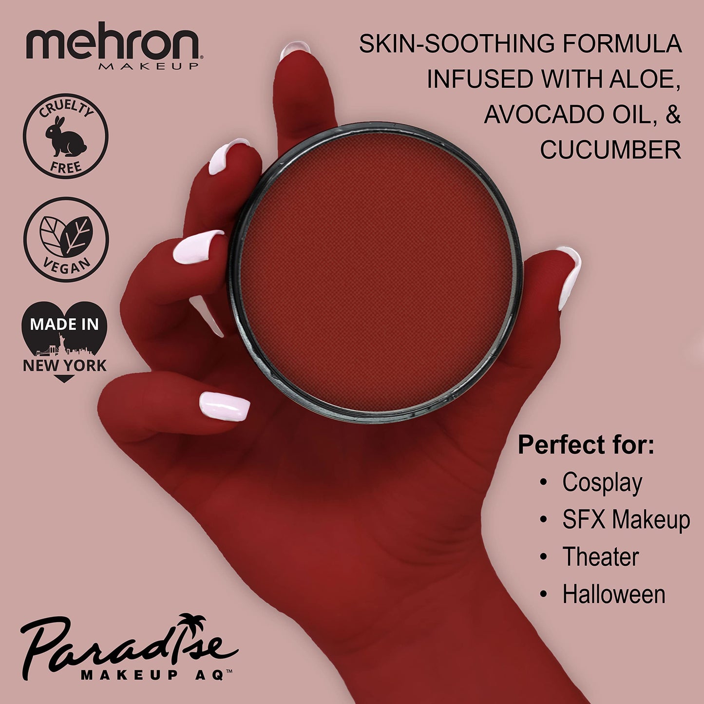 Mehron Makeup Paradise Makeup AQ Pro Size | Stage & Screen, Face & Body Painting, Special FX, Beauty, Cosplay, and Halloween | Water Activated Face Paint & Body Paint 1.4 oz (40 g) (Red)