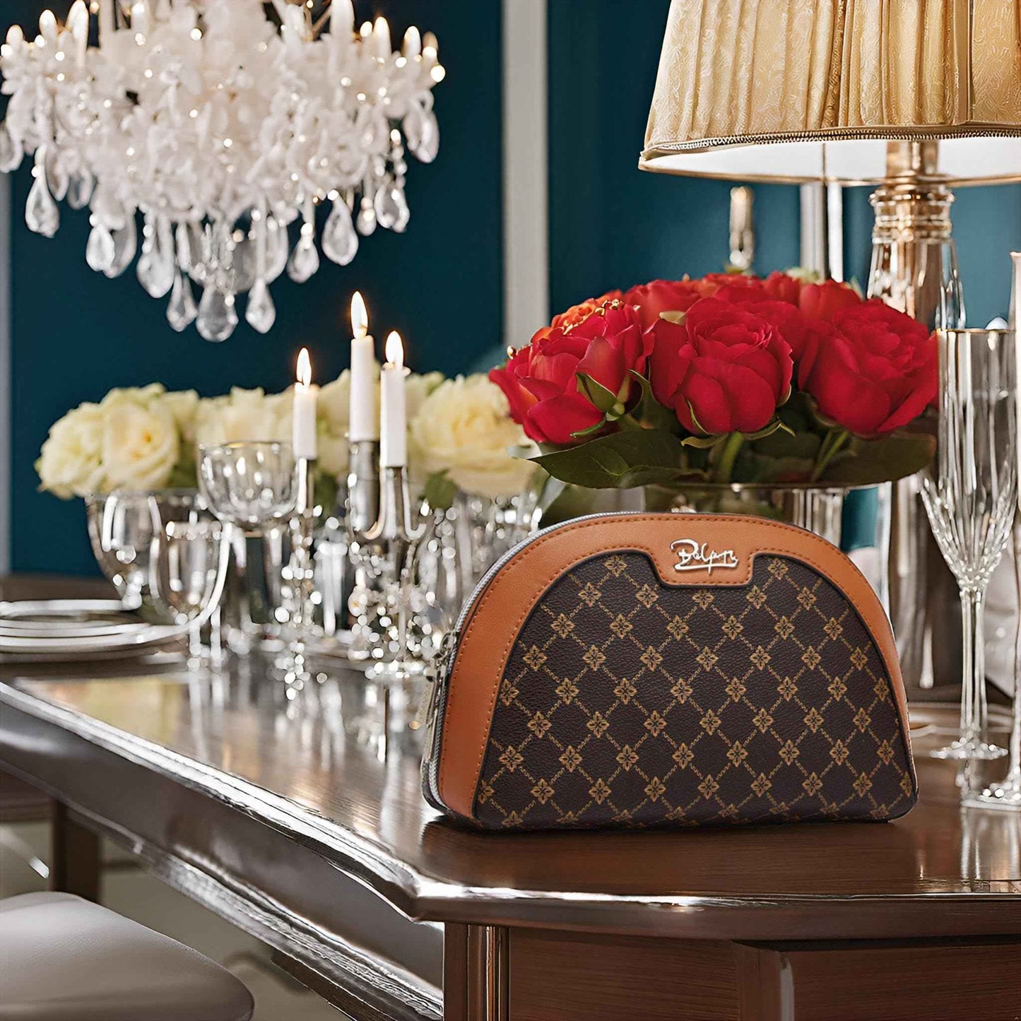 BOYATU Small Travel Makeup Bag for Women: Elegant Vegan Leather Cosmetic Pouch for Purse - Waterproof Toiletry Bag with Mirror(010-coffee)