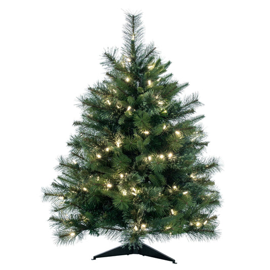 Vickerman 3' Tall Cashmere Pine Artificial Christmas Tree, 100 Warm White Dura-Lit® LED Lights - 223 PVC Tips - Faux Christmas Tree - Seasonal Indoor Home Decor