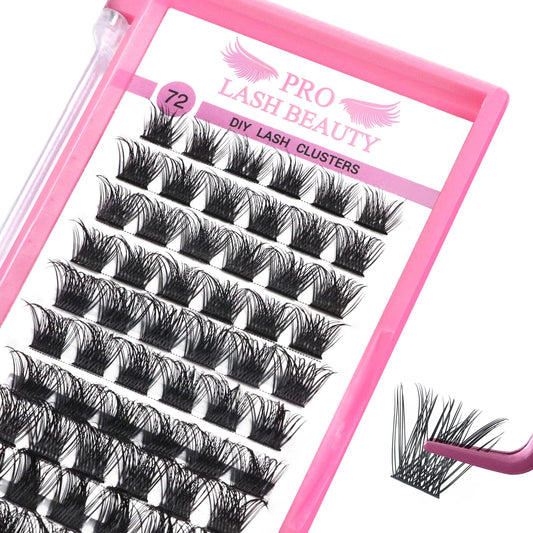 Cluster Lashes, 72 Pcs Individual Lashes, Lash Clusters DIY Eyelash Extension, Super Thin Band Reusable Soft & Comfortable (Into You-01-D-14mm)