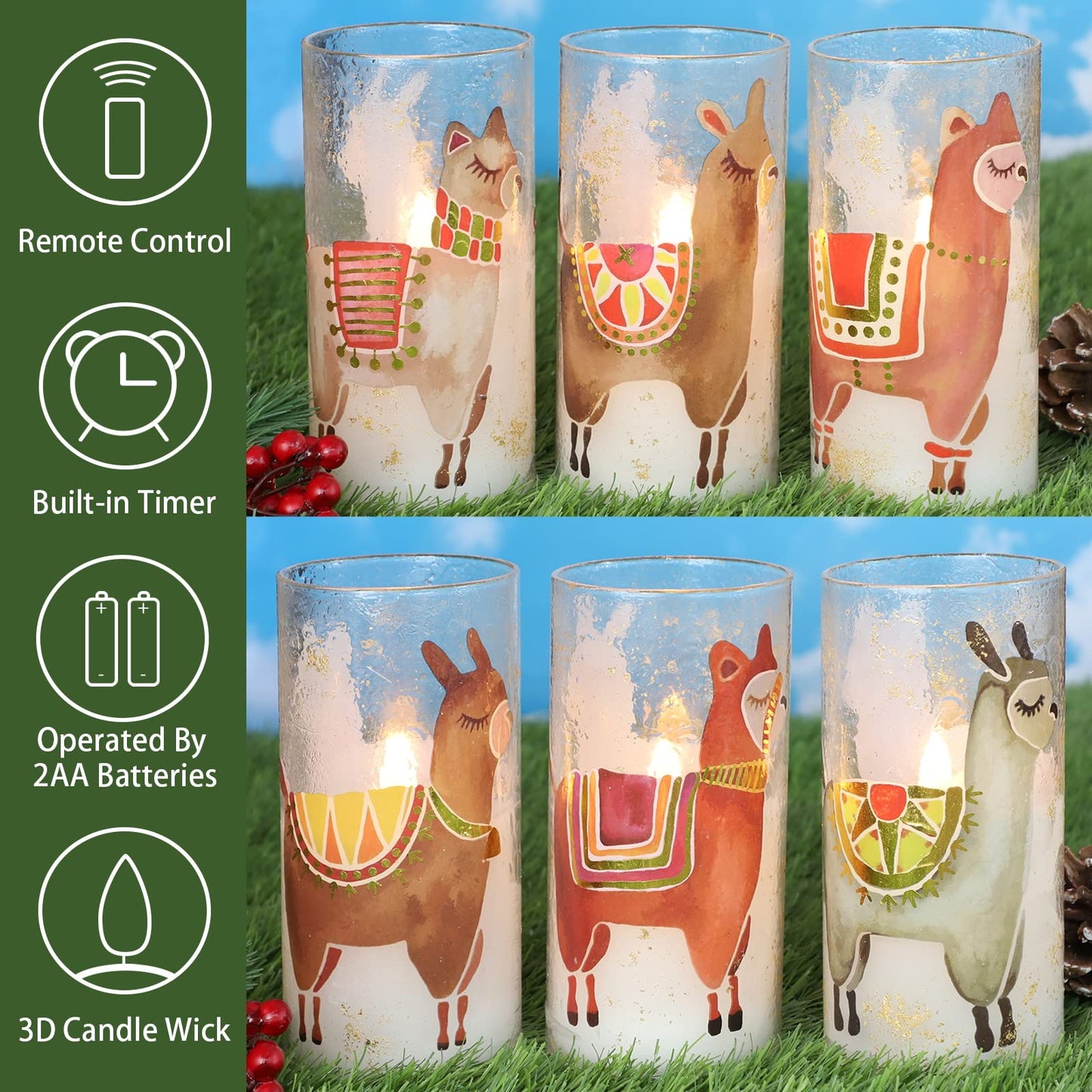 MELTONE Alpaca Flameless Candles Pet Theme Bronzing Process Sheep Flickering LED Candles with Remote - Home Party Bedroom Christmas Decor - Set of 3