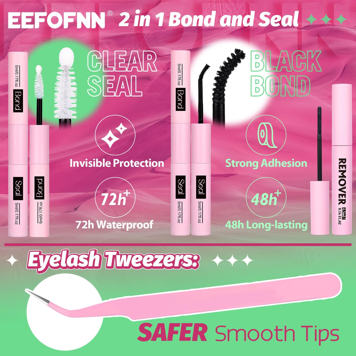 Eefofnn DIY Lash Extension Kit Fluffy Volume Individual Eyelashes D Curl Mink Lash Clusters with Lash Glue Bond and Seal Tweezers 10-20mm Thick Eyelash Extensions Kit DIY at Home