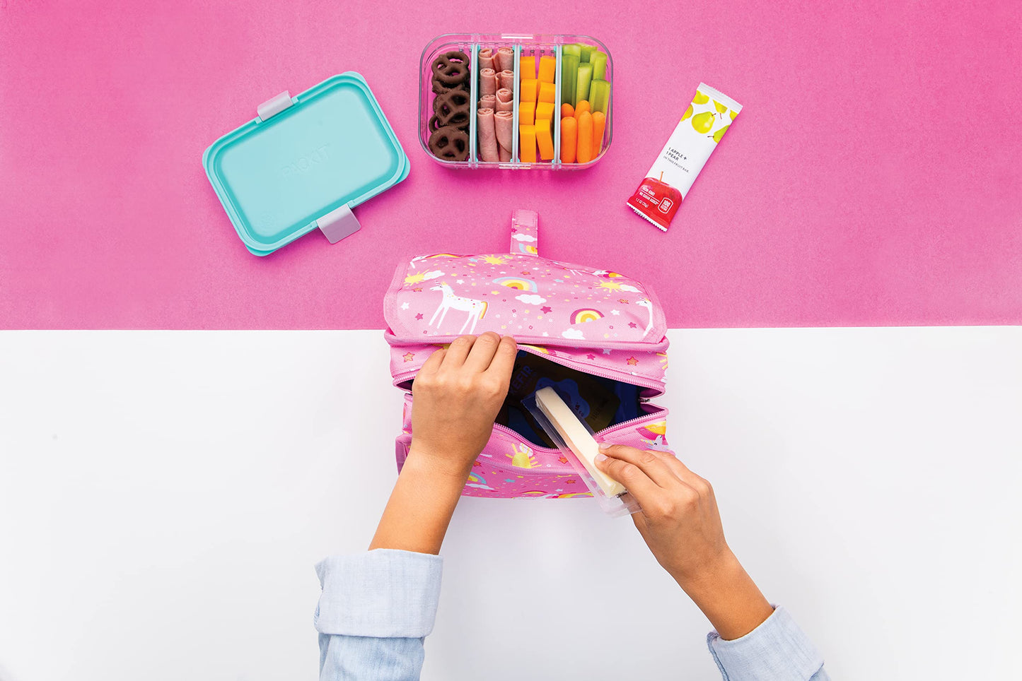 PackIt Freezable Lunch Bag, Unicorn Dream Pink, Built with EcoFreeze Technology, Foldable, Reusable, Zip and Velcro Closure with Buckle Handle, Perfect for Lunches