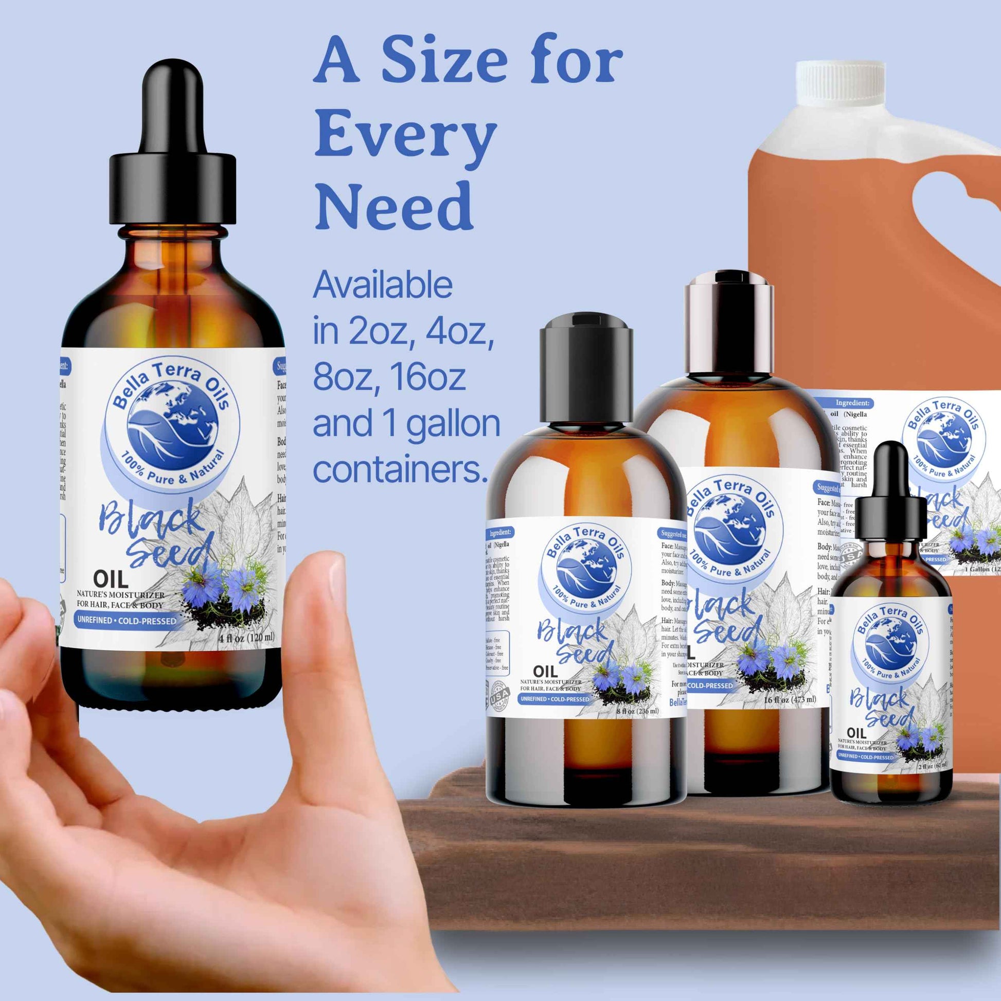 Bella Terra Oils - Black Seed Oil 16oz - Purity from Black Cumin Seeds, Bursting with Omega Fatty Acids & Vitamins, Enhance Your Beauty Regimen