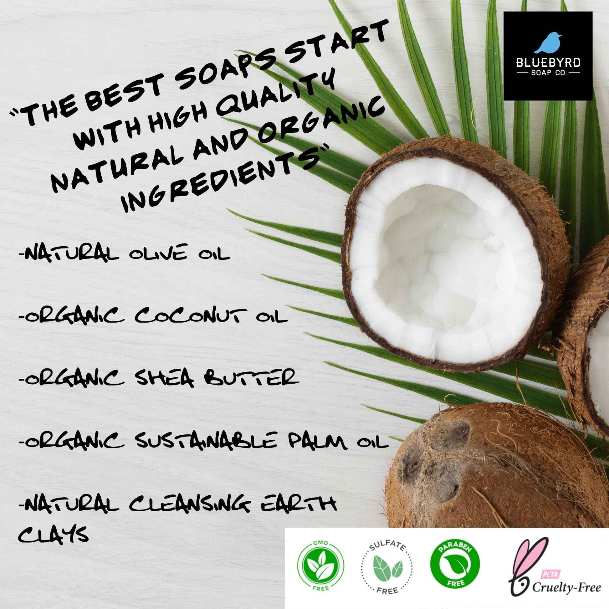 BLUEBYRD SOAP Men's Natural Bar Soap Gift Set (5 Bars) | Masculine Soap Bars Variety Pack - Bay Rum, Citrus Cedar Sage, Sandalwood, Frankincense, Exfoliating Pumice (Mens Original)