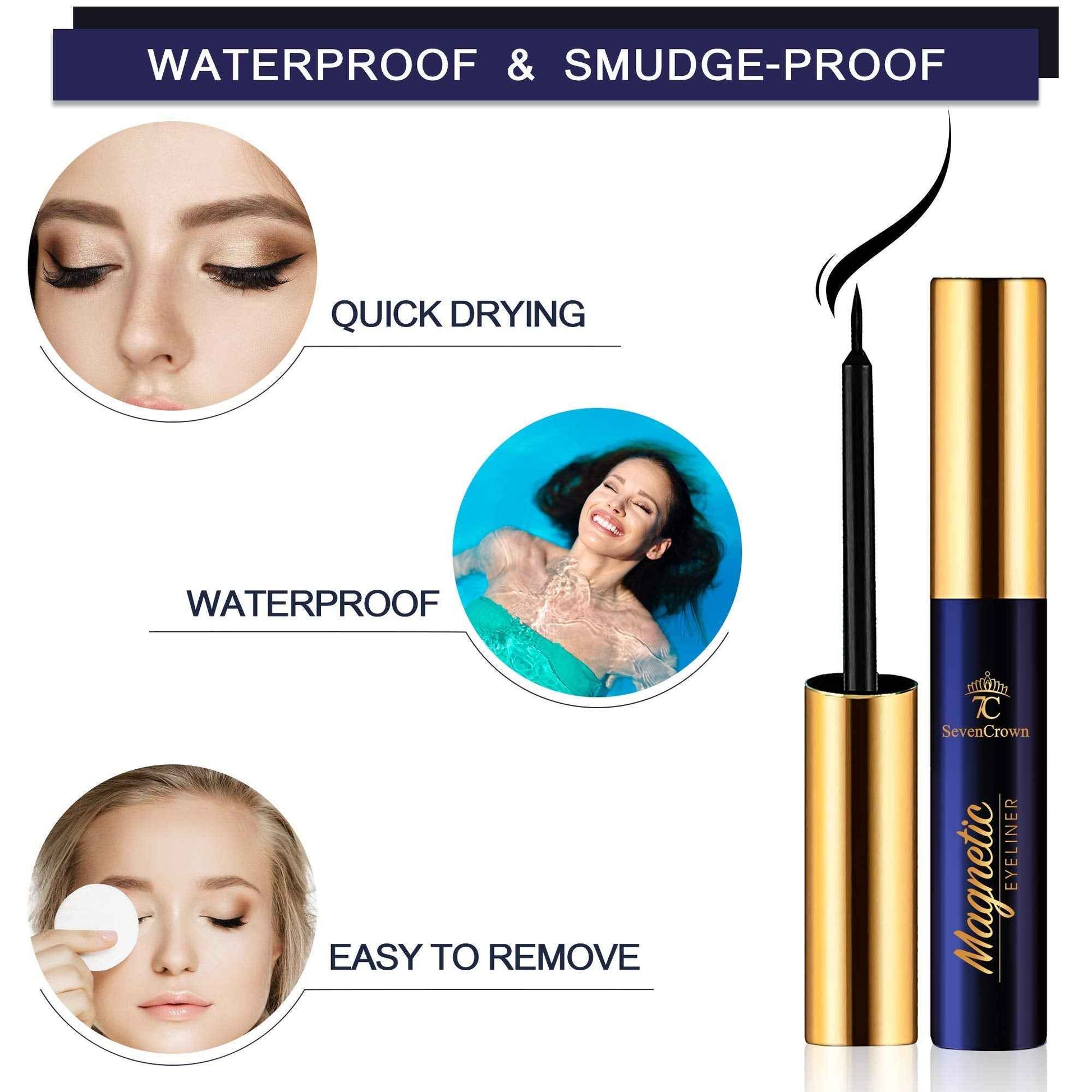 SevenCrown Magnetic Lashes Natural Looking Kit - 10 Pairs Reusable Magnetic Eyelash Kit with Applicator, Easy to Apply