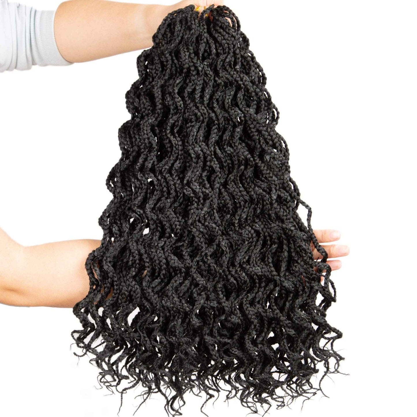 18 Inch Goddess Box Braids Crochet Braids Hair with Full Curly Braids Synthetic Premium Fiber Braiding Hair 5Packs/Lot 1B#