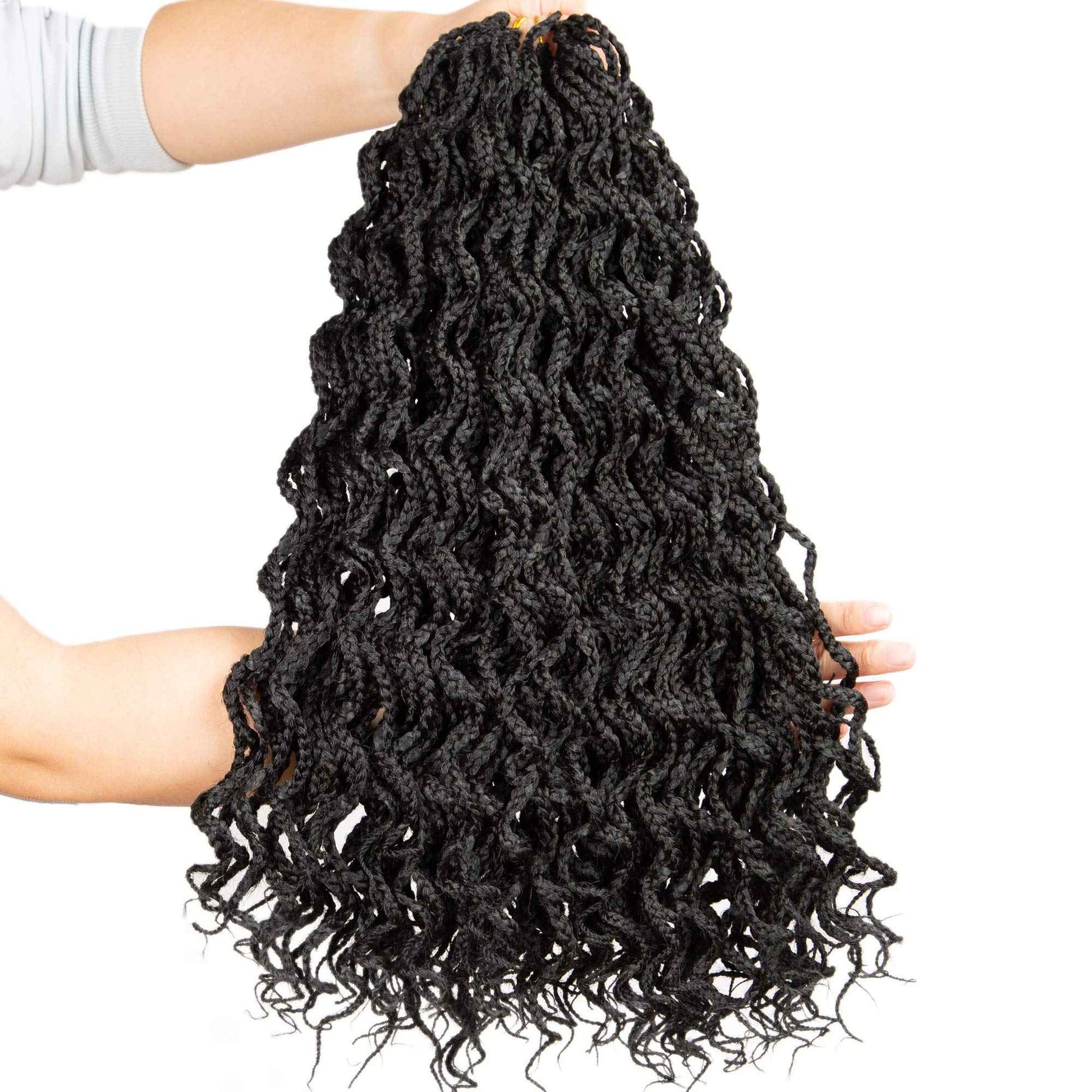 18 Inch Goddess Box Braids Crochet Braids Hair with Full Curly Braids Synthetic Premium Fiber Braiding Hair 5Packs/Lot 1B#