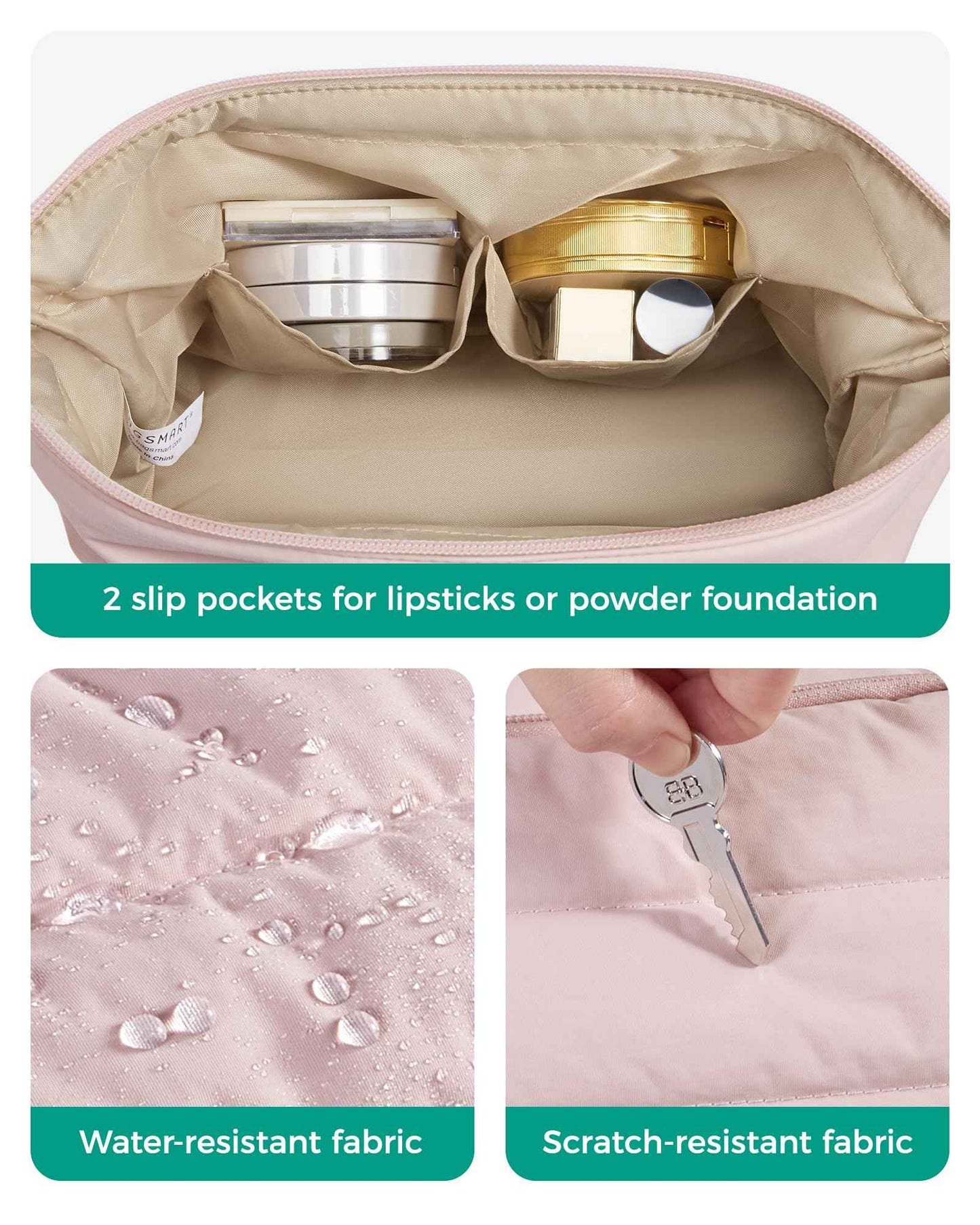 BAGSMART Makeup Bag Travel Toiletry Bag, Puffy Padded Make Up Bags for Women, Makeup Organizer Wide-open Pouch Purse, Travel Essentials for Toiletries Accessories Brushes, Pink