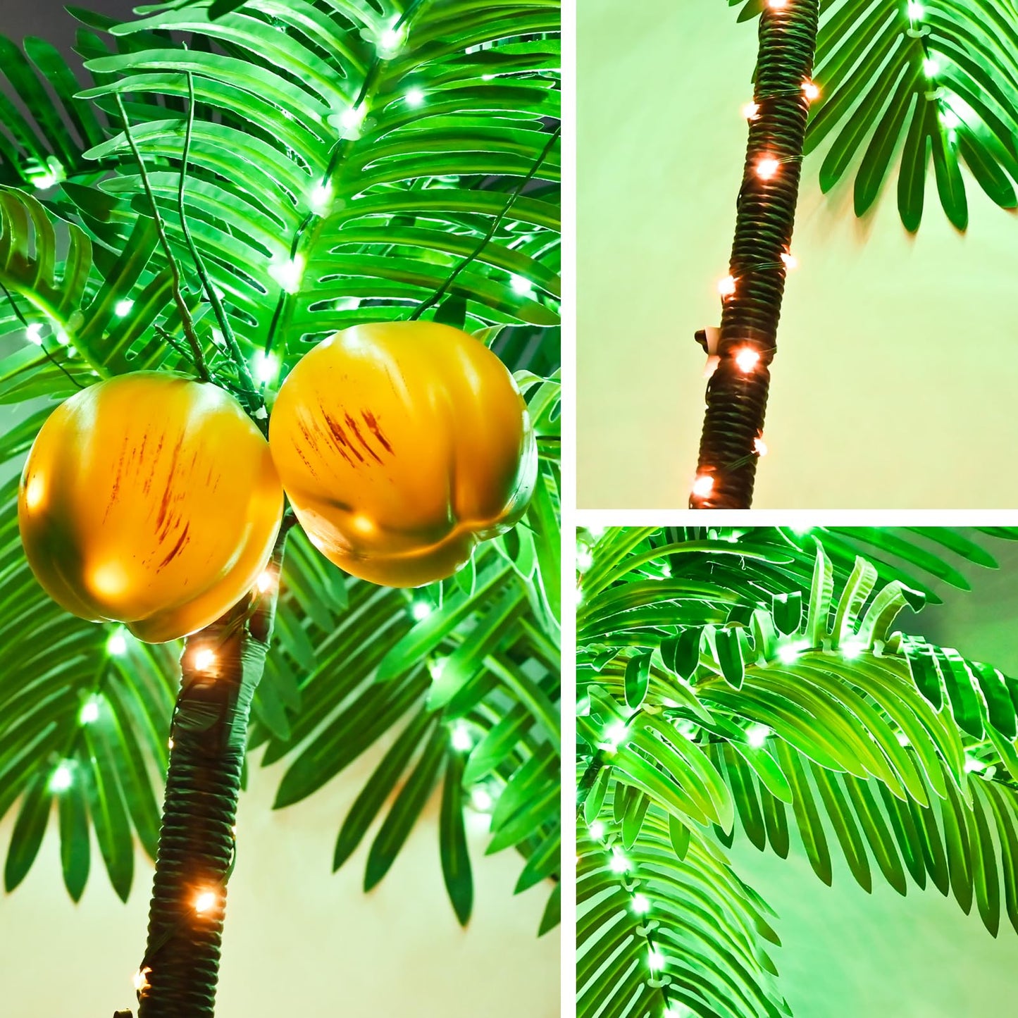 6FT Lighted Fake Palm Tree with 2 Trunks Artificial Palm Tree with LED Lights, for Home Decoration, Parties, Christmas, Nativity Scenes, and Outdoor Patios (6FT-3 Trunks)