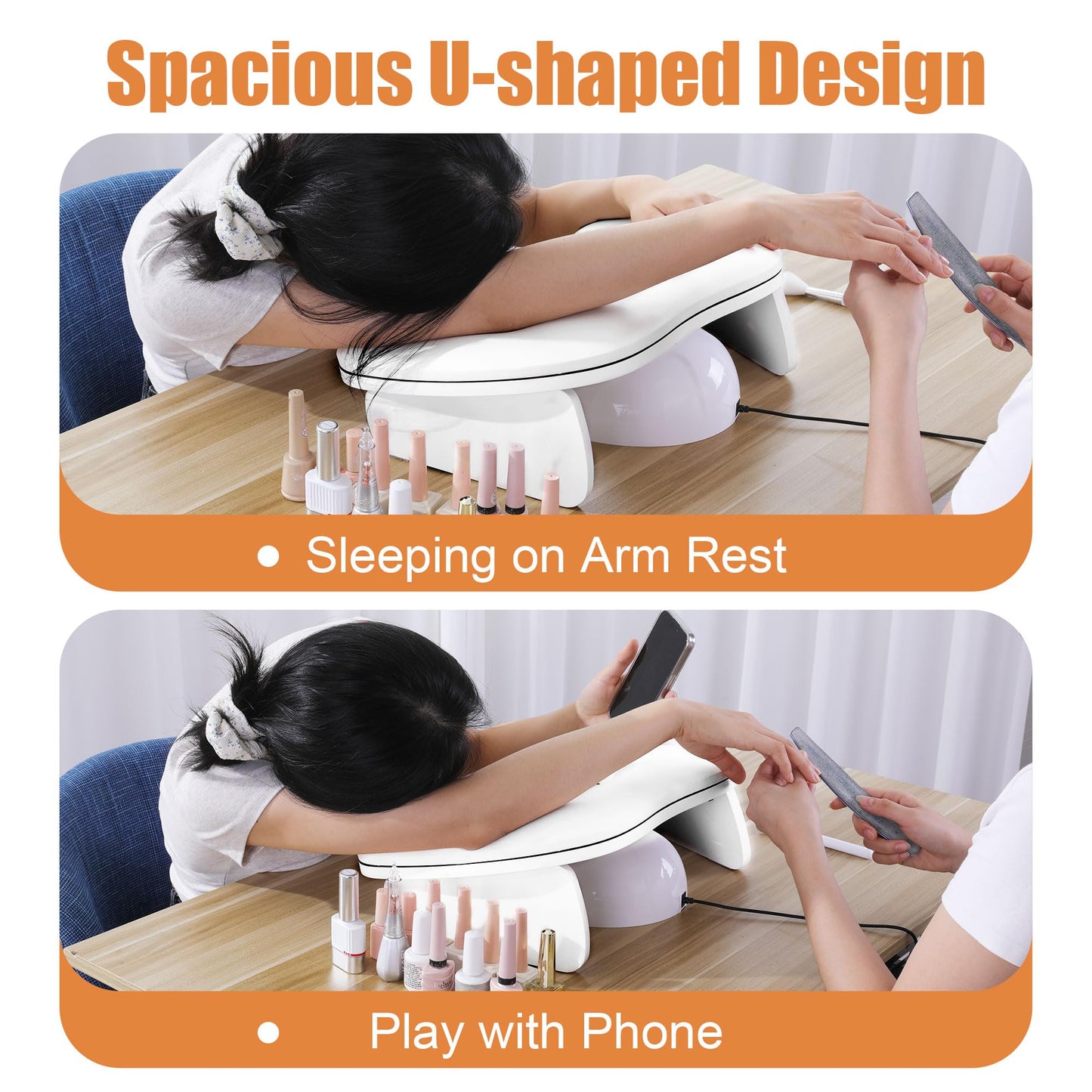 MABOZOO Foldable Arm Rest for Nails Tech, PU Leather U-shaped Manicure Nail Arm Rest Stand, Ergonomic Armrest Hand Rest Pillow Nail Hand Rest Stand for Acrylic Nail Cushion