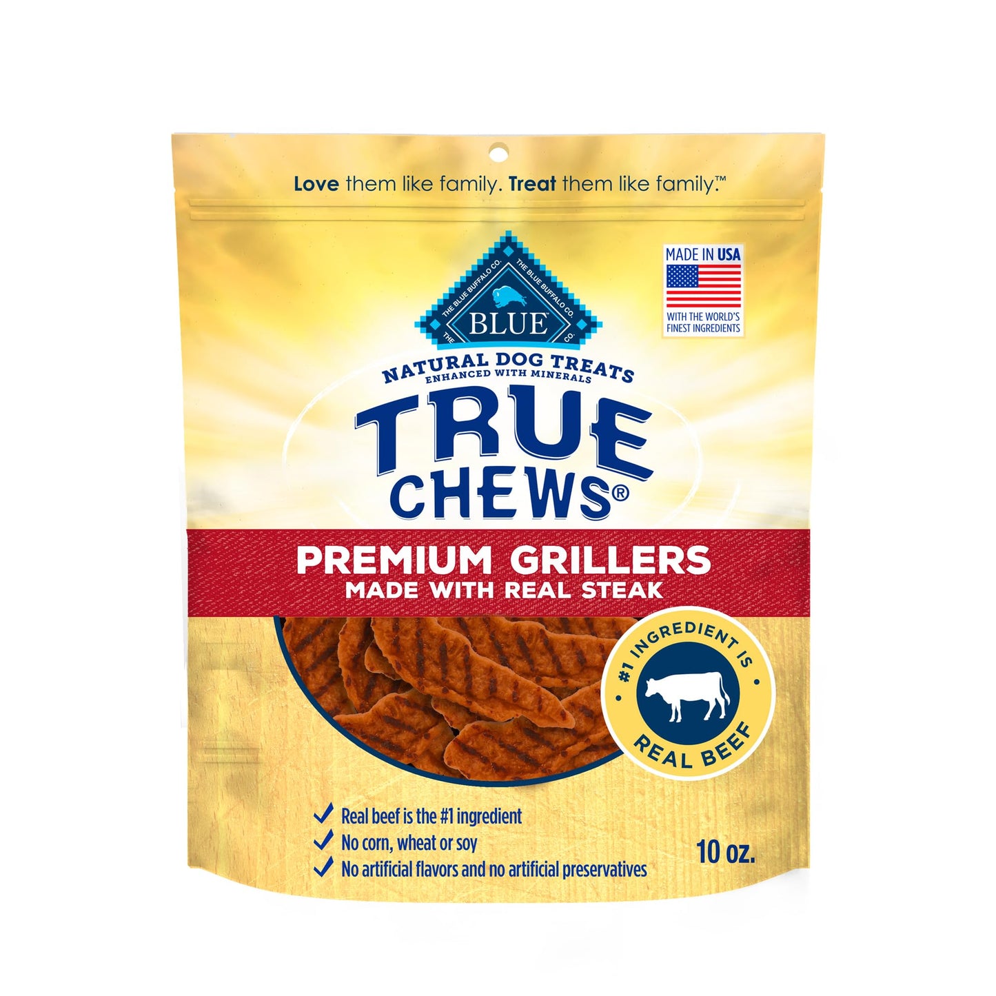 Blue Buffalo True Chews Premium Grillers Dog Treats, Made in the USA with Natural Ingredients, Steak, 10-oz. Bag