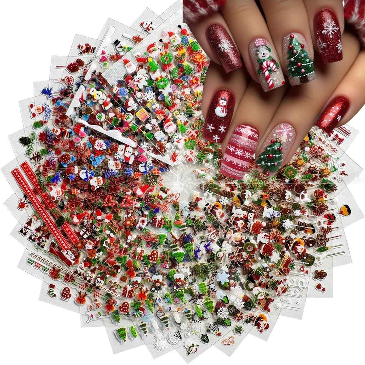 Christmas Nail Stickers 3D Embossed Santa Claus Christmas Tree Nail Art Stickers Self Adhesive Nail Decals Snowman Snowflake Nail Art for Women Manicure DIY Nails Supplies 30 Sheets