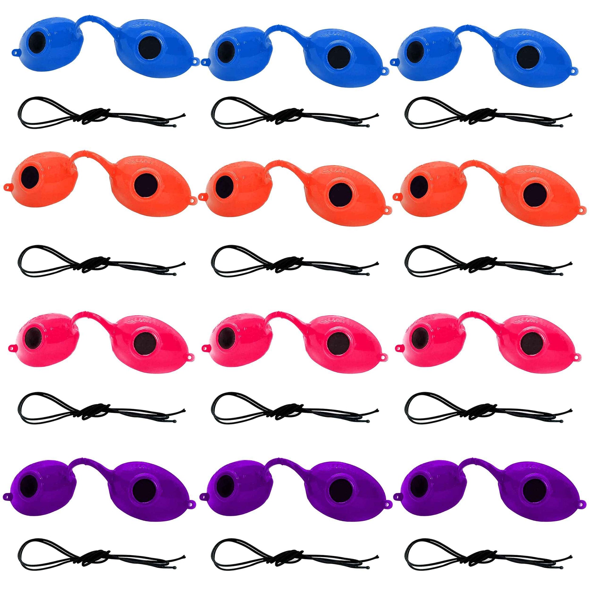 Super Sunnies UV Eye Protection FDA Compliant Eyeshields, Tanning Bed Goggles, Red Light Theraphy Glasses with Strap - 12 Pack Random