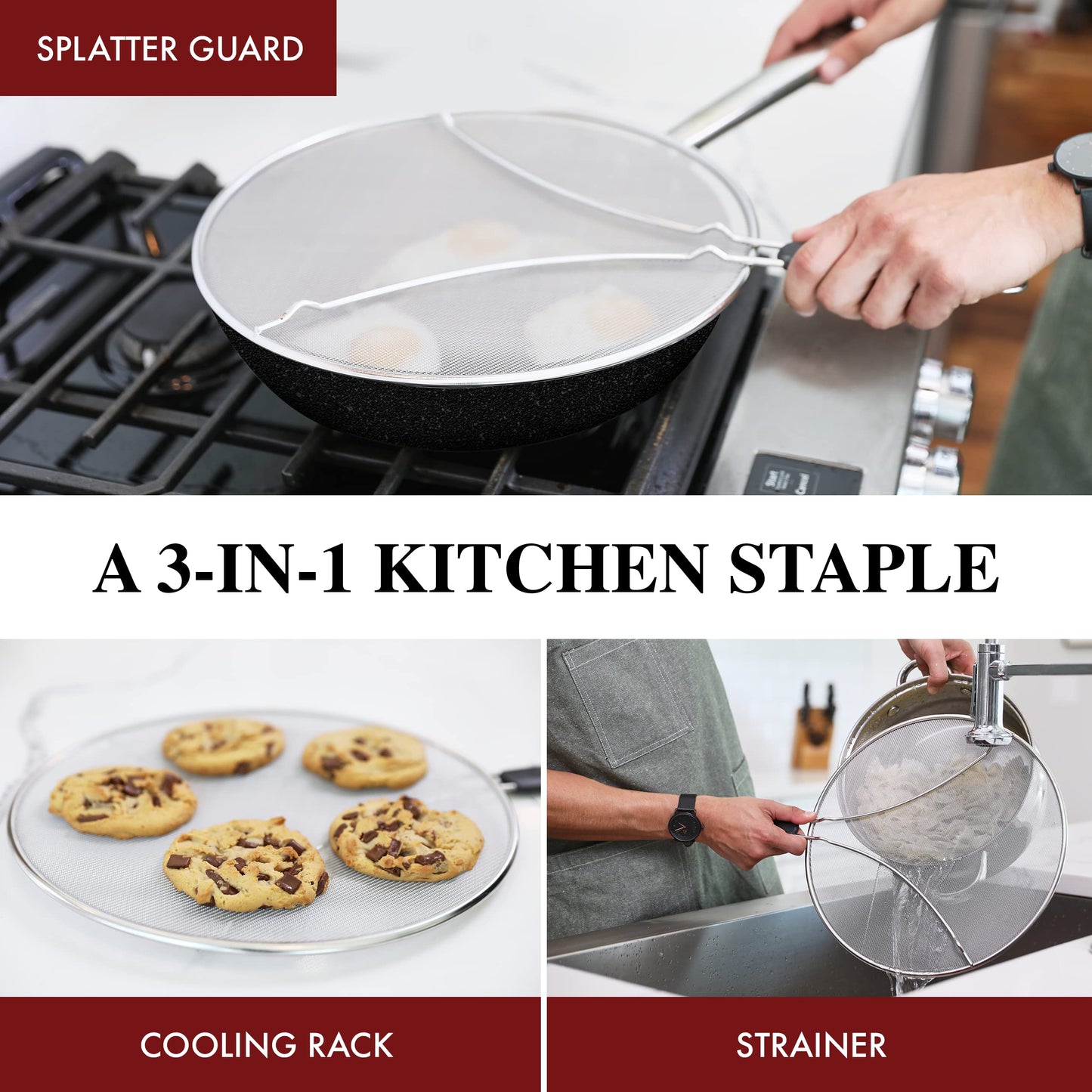 BergKoch Splatter Screen for Frying Pan - 11.5 Inch Stainless Steel Grease Splatter Guard - Cover Oil Splash when Sizzling Bacon, Cooking Fried Chicken or Popcorn