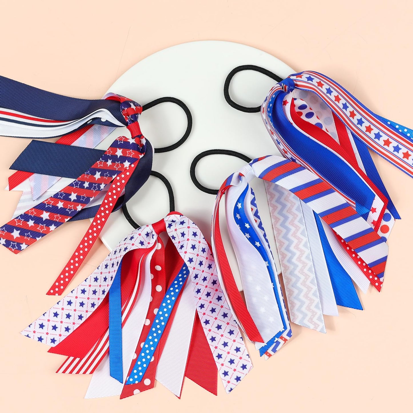 BBTDIN Independence Day Cheer Bow Patriotic Cheerleader Hair Bows America Flag Bows JHH36 (4 Pcs-Set)