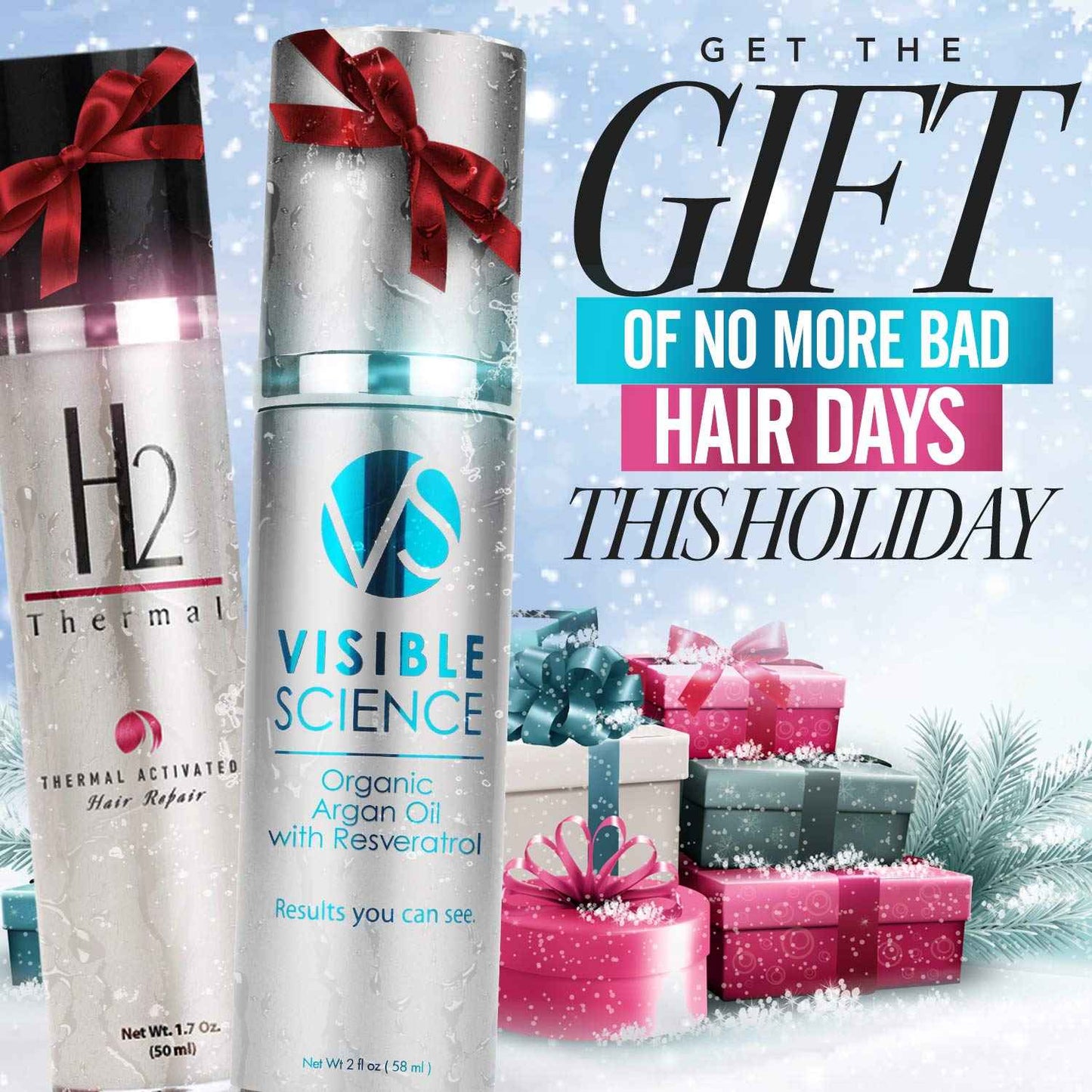 H2 Thermal and Visible Science Argan Oil Bundle - Hair Repair Treatment and Heat Protectant + Argan Oil Serum for Gorgeous Shiny Hair - Repair and Prevent Damage - Seal Split Ends (2 Items)