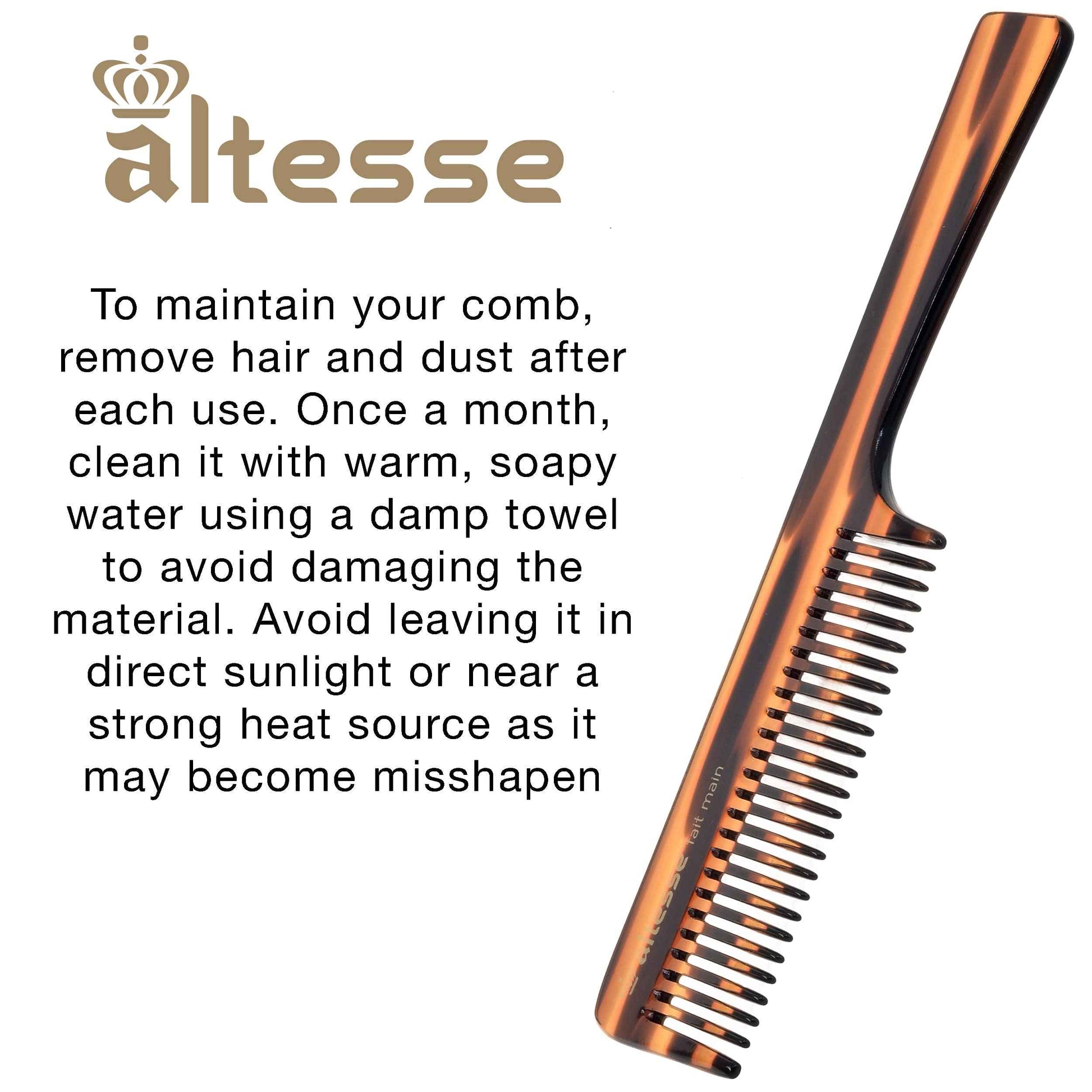 Altesse 11061 Wide Tooth Comb Detangler and Curl Defining Comb for Women, Hair Detangler Combs for Women with Comfortable Handle, All Wide Teeth Acetate Detangling Comb Handmade in France