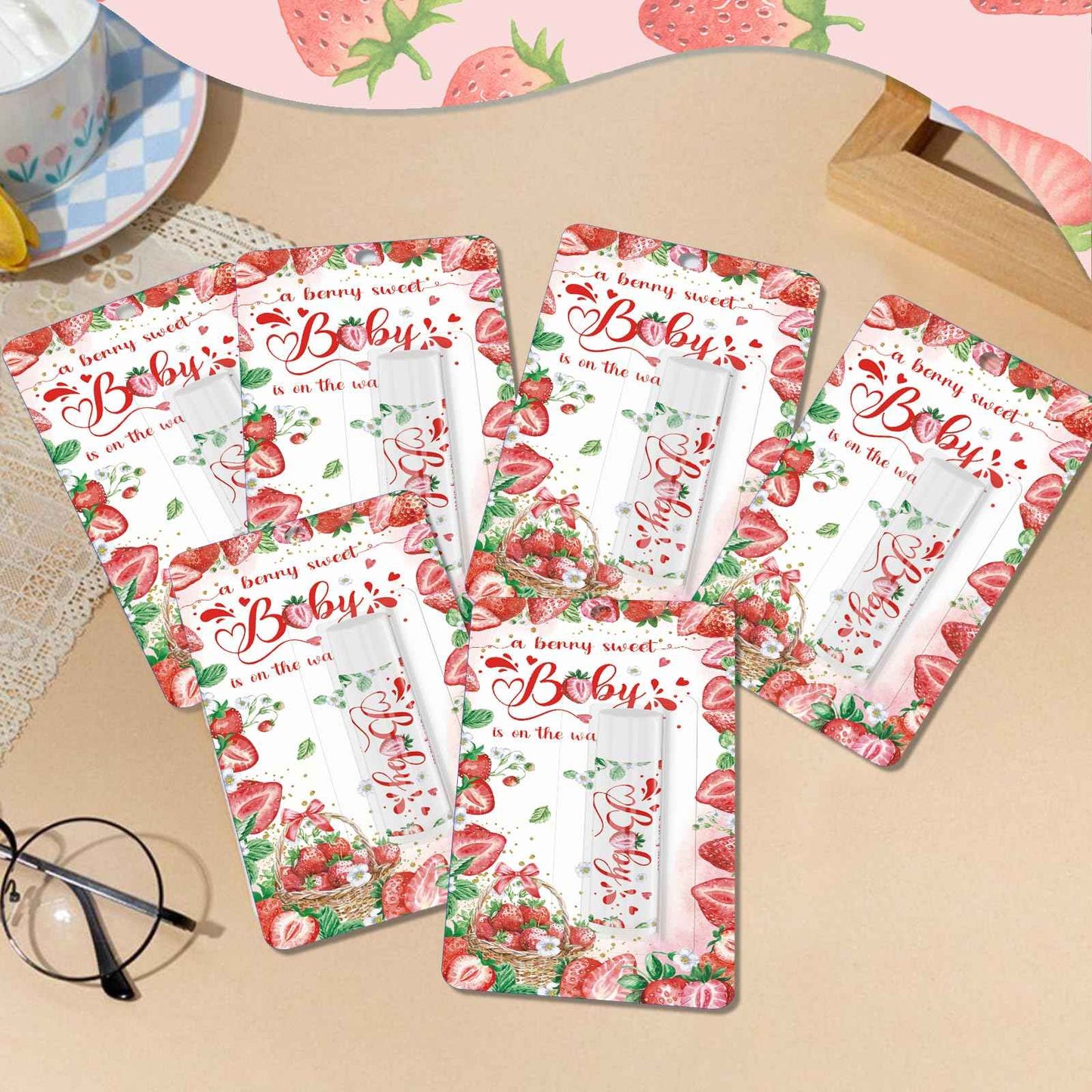 30 Pack Strawberry Baby Shower Games Lip Balms Bulk Games Prizes Party Gifts for Guests Friends Gender Reveal Favors Decorations Souvenirs Baby Thanksgiving Christmas Gift Bags Stuffers(Strawberry)