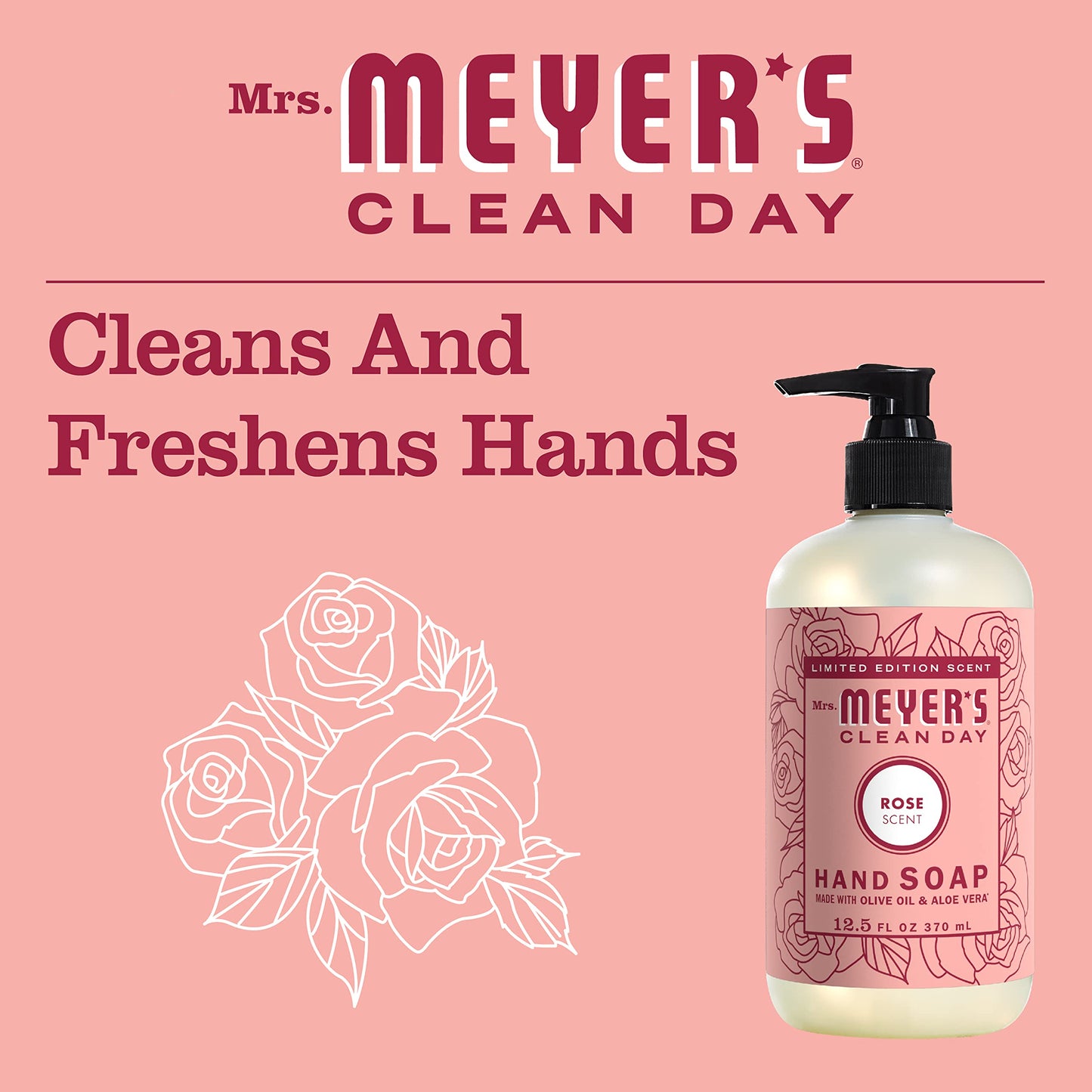 Mrs. Meyer's Clean Day Liquid Hand Soap Rose 12.5 Fl Oz (Pack of 3)