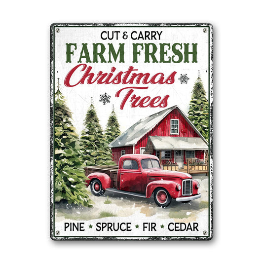 Artsy Woodsy Vintage Farm Fresh Christmas Trees Metal Sign, Farmhouse Christmas Tin Signs Decoration, Green Pine Forest Tree Farm and Market Santa Wall Decor For Home Kitchen Cafe 12x16 INCH