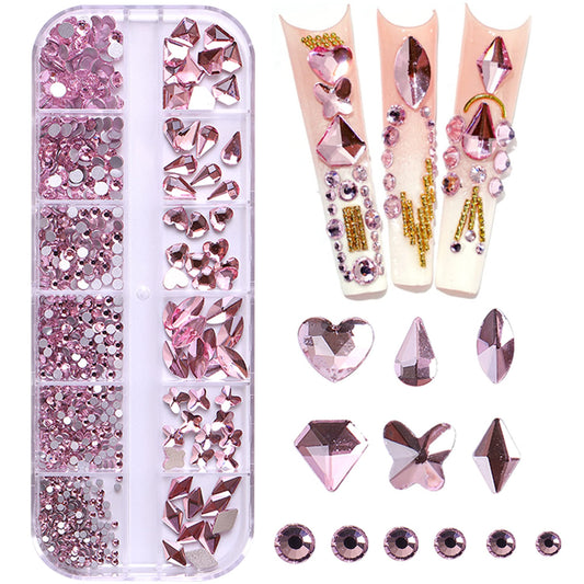 NAISKA 810PCS Pink Nail Arts Rhinestones 3D Crystal Rhinestone for Nails Flatback Diamond Rhinestones Beads Gems Decorations for Nail DIY Crafts Shoes Jewelry