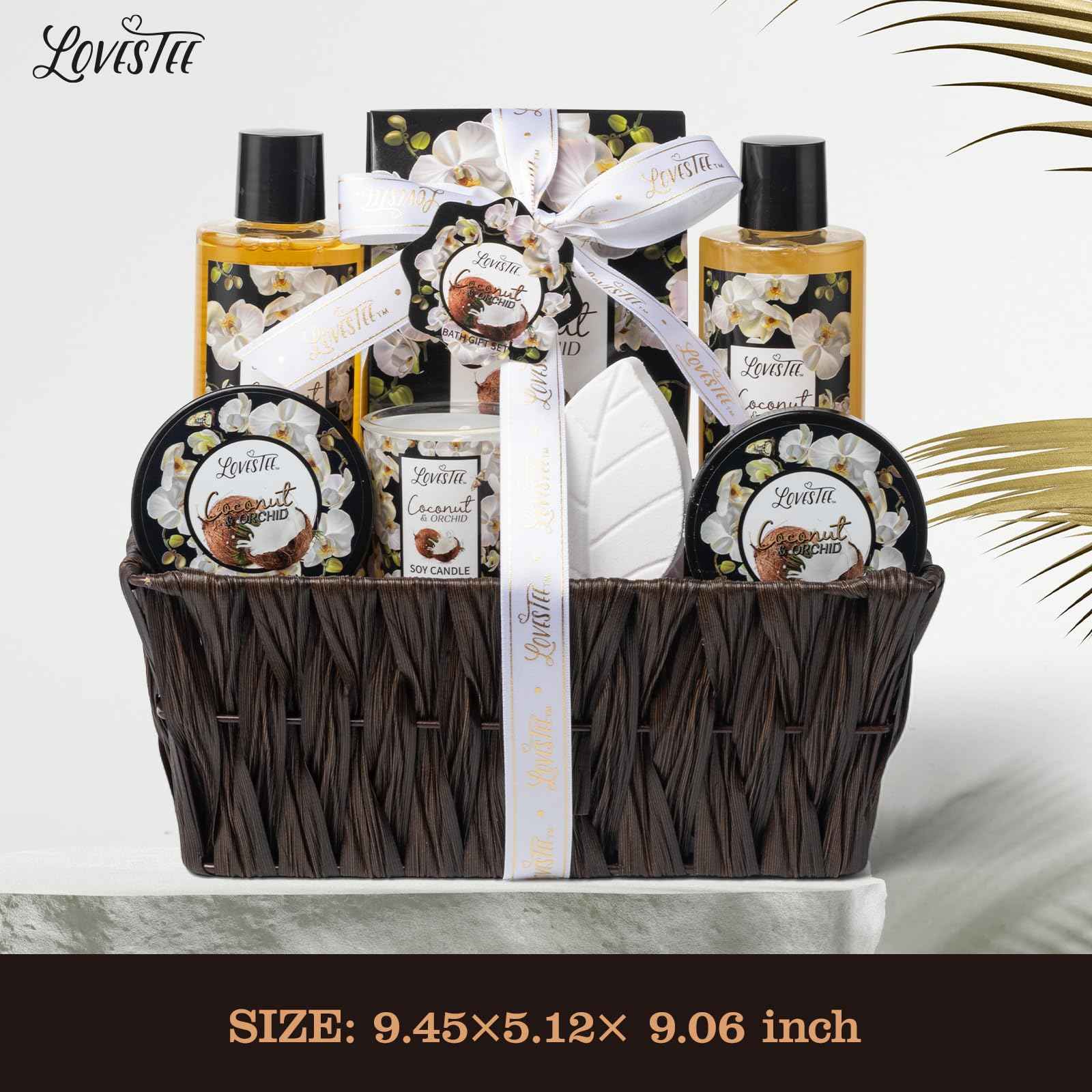 Mothers Day Gifts, Spa Baskets For Women, Bath And Body, Coconut & Orchid Bath & Body Set, Includes Shower Gel, Hand Cream, Body Lotion, Candle And More, Gifts For Women, Gift For Mom