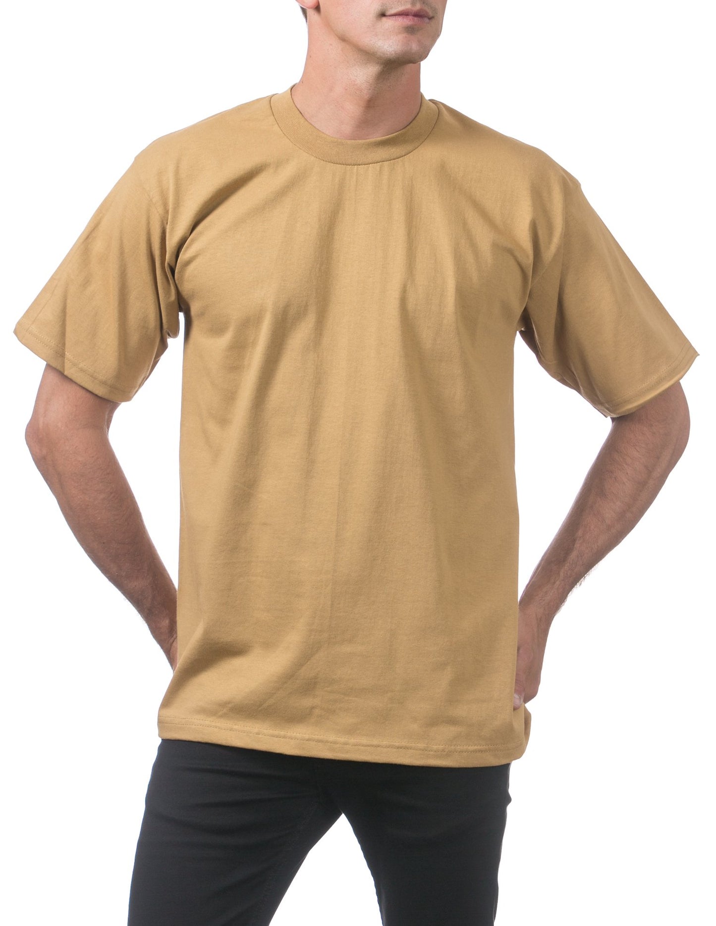 Pro Club Men's Heavyweight Cotton Short Sleeve Crew Neck T-Shirt, Mustard, Small