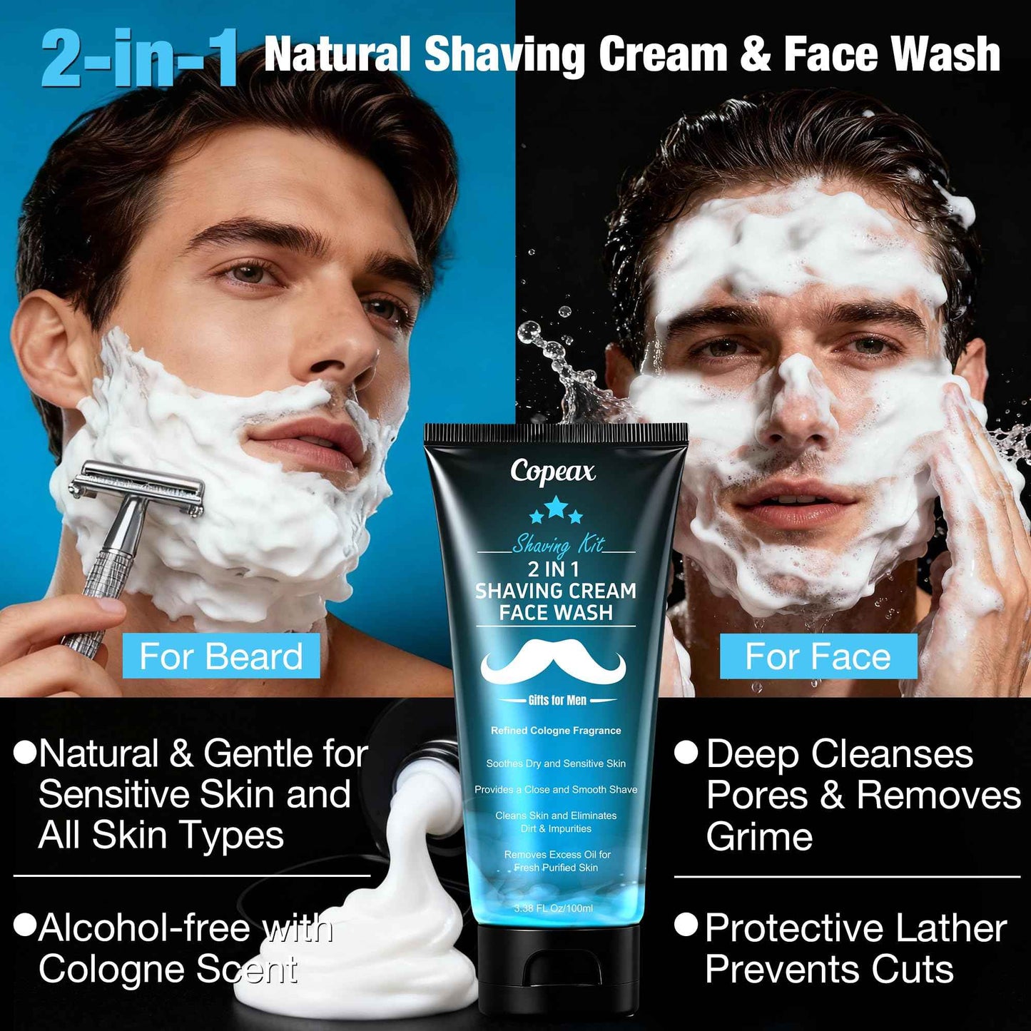 Shaving Kit for Men,Natural Cologne Shaving Cream,Balm,Shaving Soap Bowl,Razor,Tumbler Cup,Mens Grooming & Care Kit Christmas Gifts for Men Dad Him Boyfriend Stocking Stuffers Secret Santa Gift Set