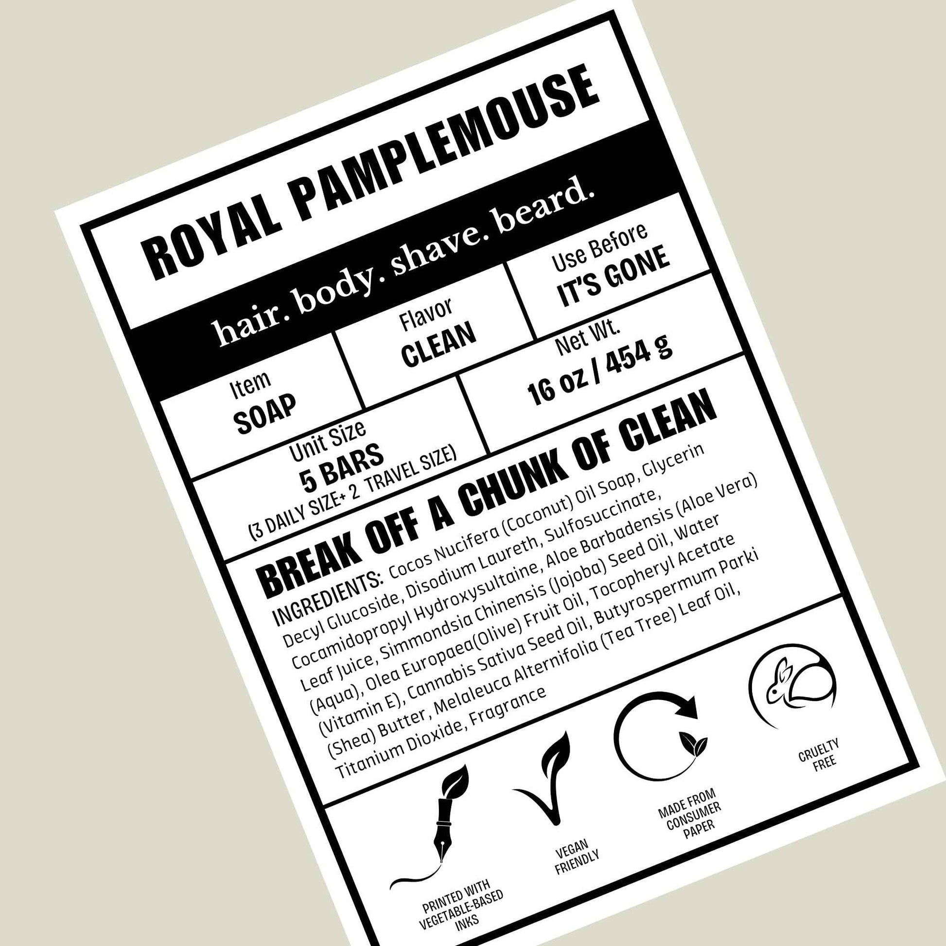 made One Beefy Bar | Royal Pamplemousse | Shampoo, Body Wash & Shaving Soap | Grapefruit & Sandalwood Scent | Breakaway Brick Design | Moisturizing with Coconut Oil, Shea Butter & Aloe Vera | 16 oz