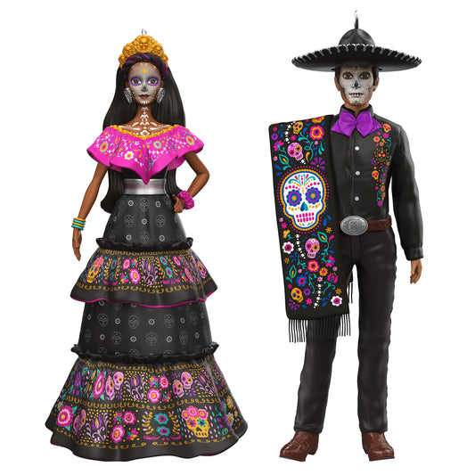 Hallmark Keepsake Plastic Christmas Ornament 2022, Barbie and Ken Día De Los Muertos, Set of 2