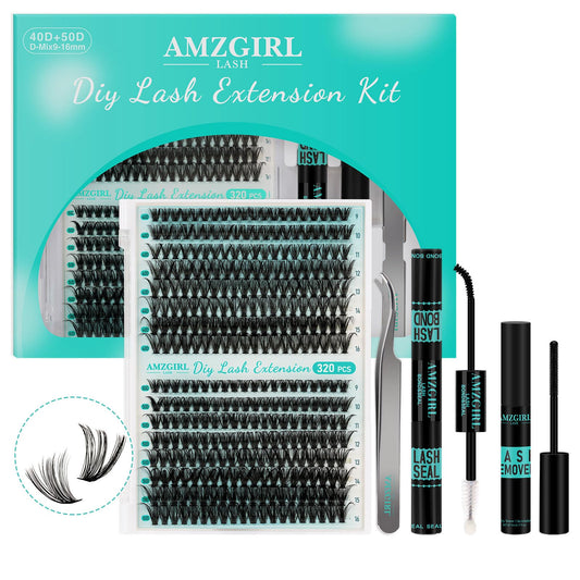 Lash Extension Kit 320Pcs,DIY Individual Lashes Clusters Kit,Lash Bond And Seal,Lash Remover For Eyelashes Extensions,Lash Applicator Tool For False Eyelash Cluster Kit At Home(40D50D,D-Mix9-16mmKit)