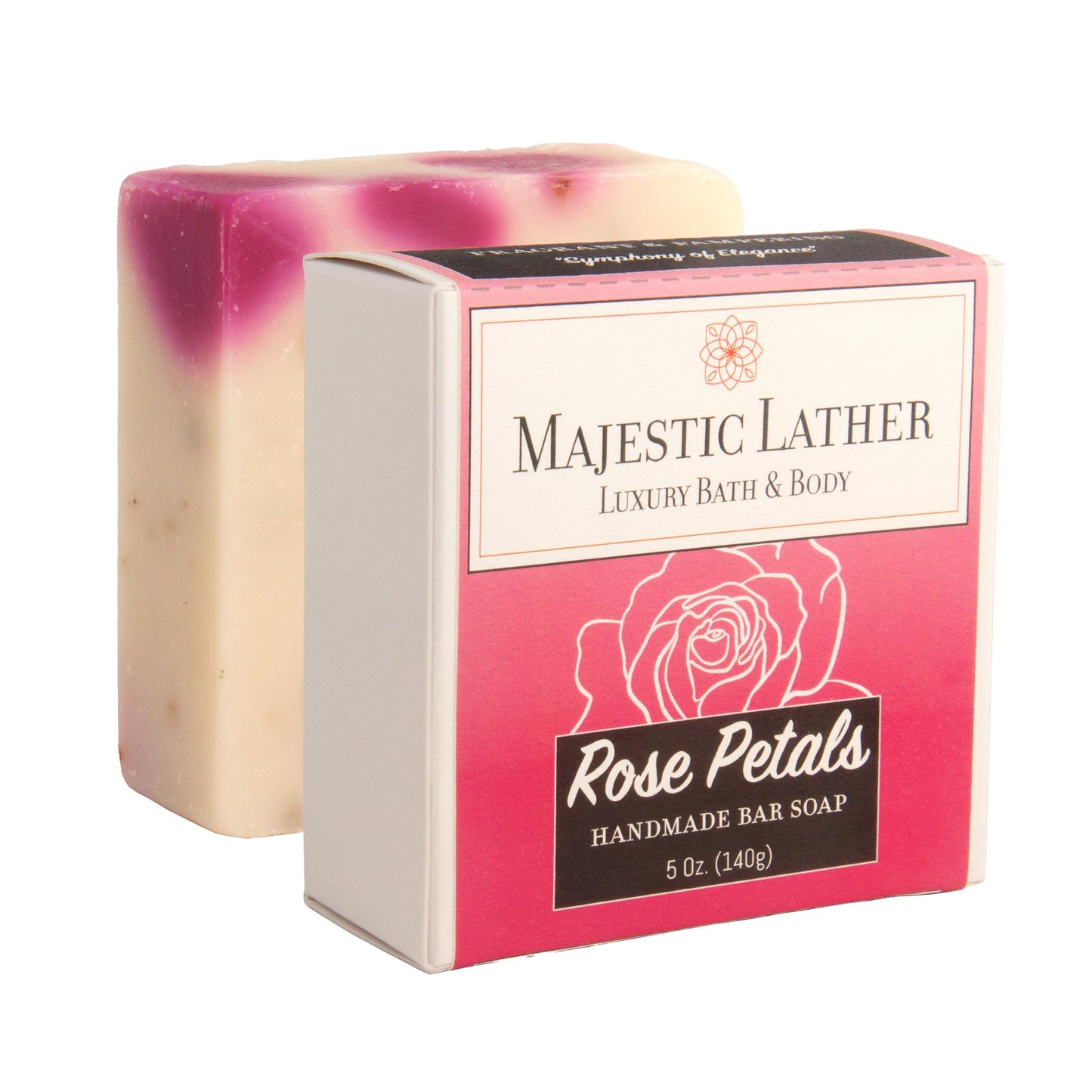 Majestic Lather Rose Petals Luxury Bar Soap for Face & Body. Moisturize, Nourish and Cleanse. For All Skin Types. Made in the USA. 5.0 Oz.