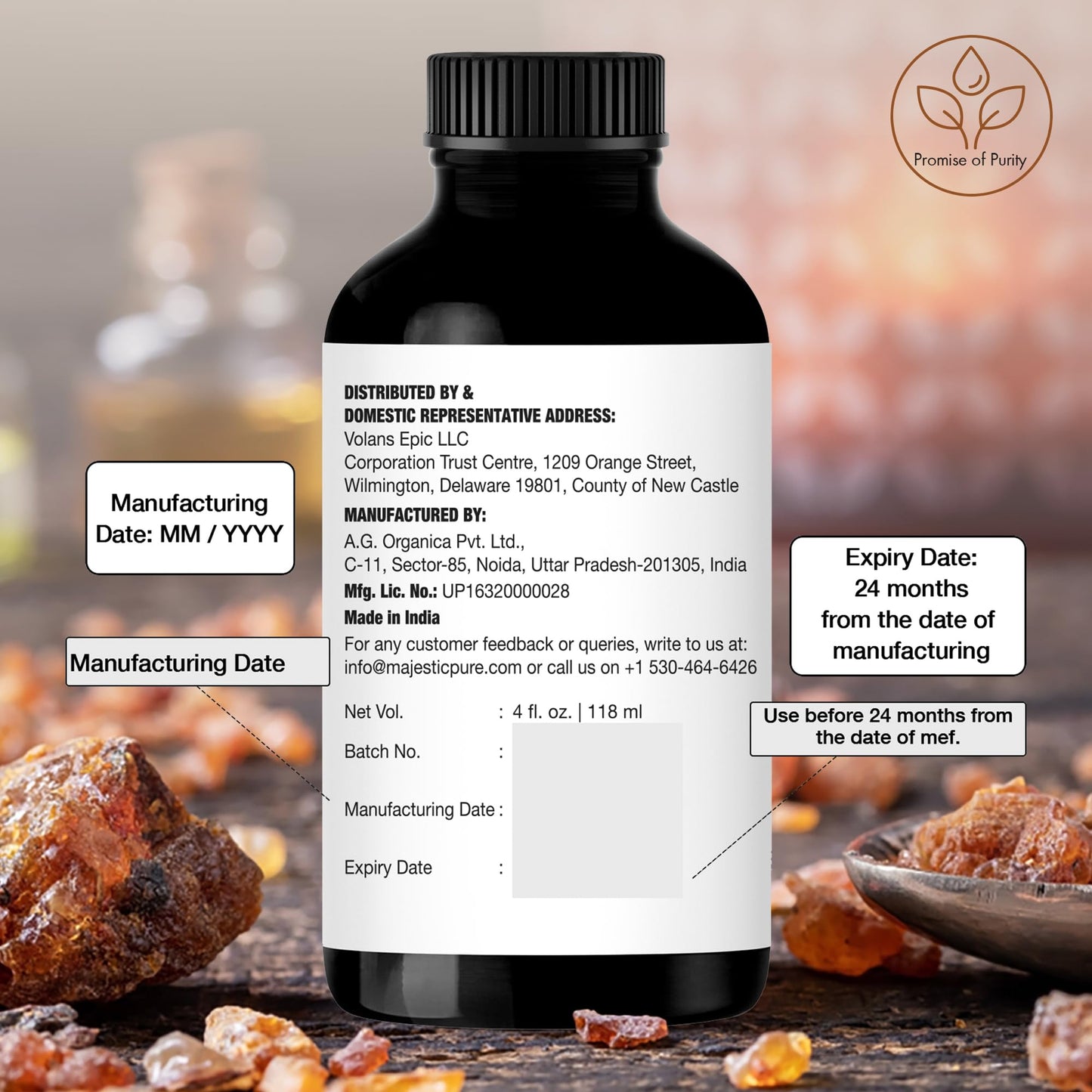 MAJESTIC PURE Frankincense Essential Oil | 100% Pure and Natural Frankincense Oil | Premium Grade Essential Oils for Hair Care, Home Diffusers, Skin, Aromatherapy, Massage and Humidifiers | 4 Fl Oz