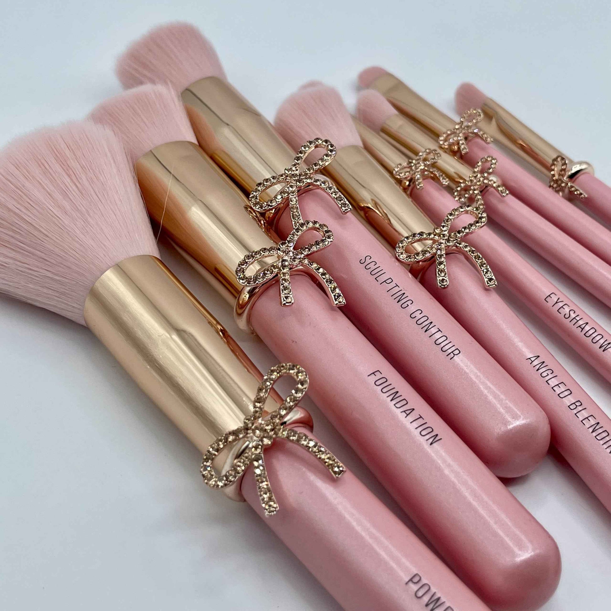 LUXAPE Bow Makeup Brush Set – 9-Piece - Pink bow makeup bag Coquette with Gold Bow & Storage Bag – Beginner Friendly makeup Brushes for Foundation, Contour & More