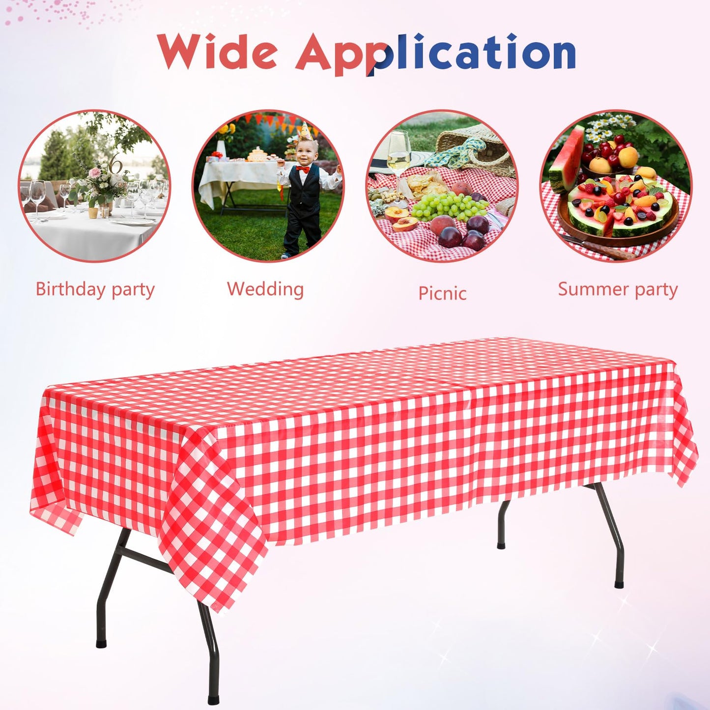 Preboun 3 Roll Checkered Tablecloth 54 in x 100 FT Plastic Table Cloth Roll with Cutter Red Gingham Tablecloth Disposable Thick Plastic Table Cover for Party Picnic Holiday Christmas Outdoor