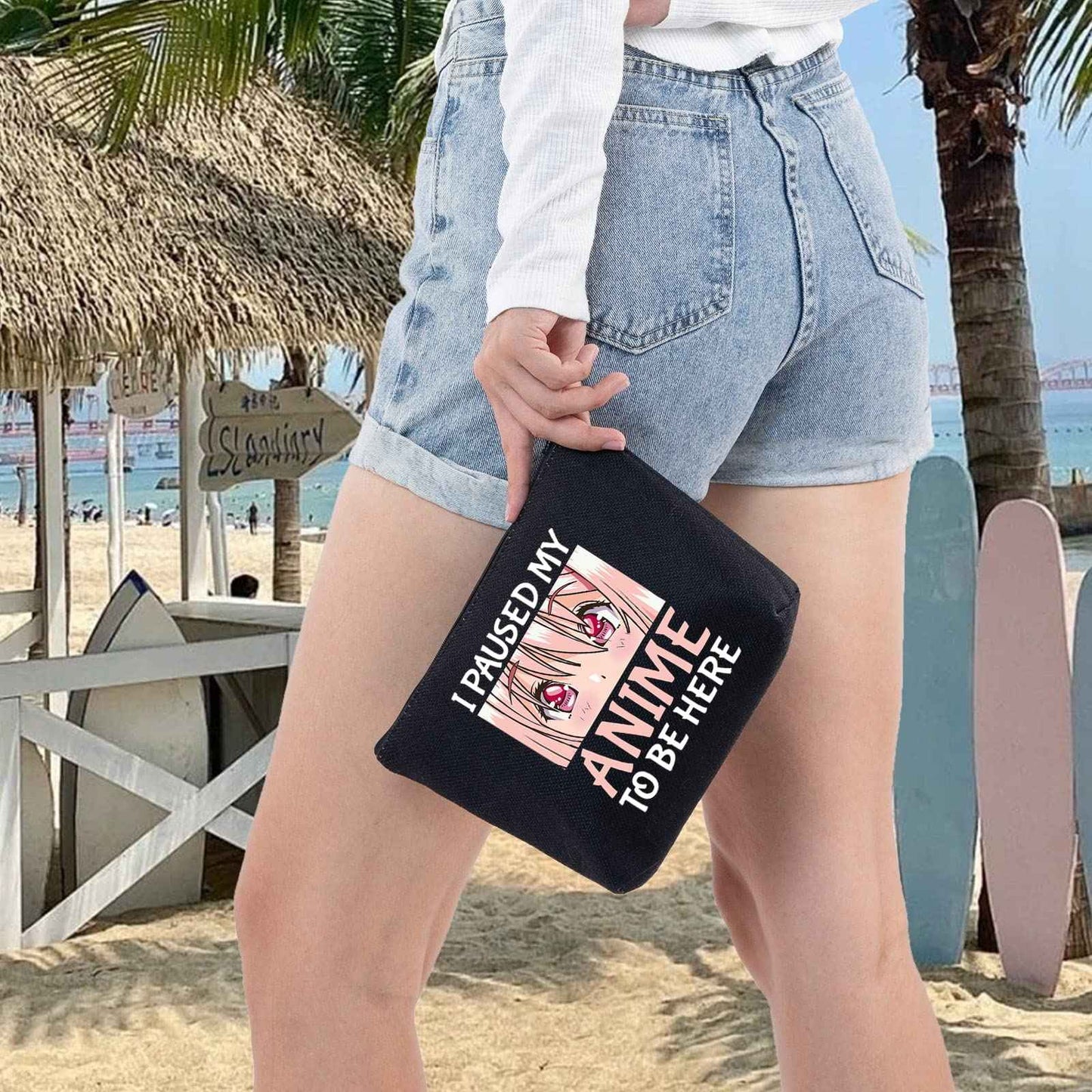 LEVLO Anime Girl Cosmetic Bag Amine Girl Inspired Gift I Paused My Anime To Be Here Makeup Zipper Pouch Bag Anime Cosplay Merchandise (My Anime Black)