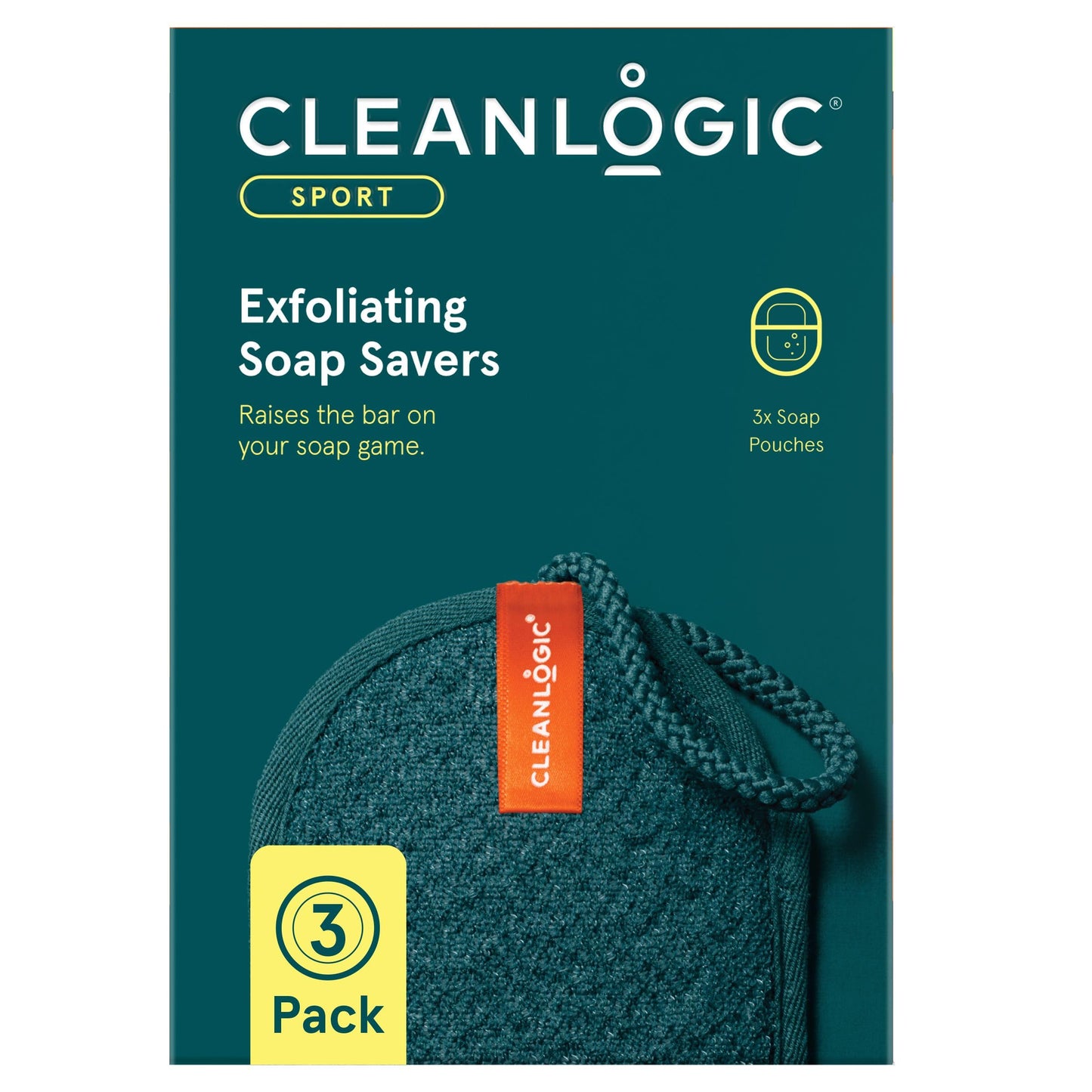 Cleanlogic Men Exfoliating Soap Saver, Sport Exfoliator Scrubber Pouch, Ideal for Post-Workout Cleanse, Daily Skincare Tool for Smooth Clean Skin, 3 Count Value Pack