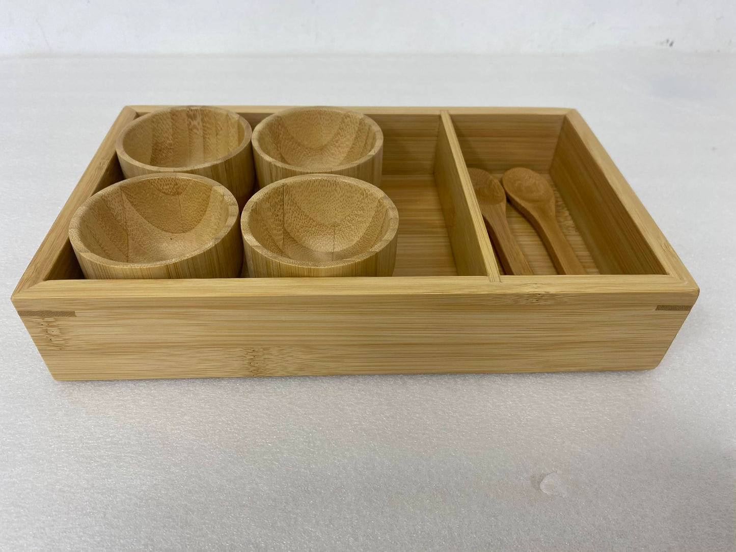 Generic Pedicure Spa Tray, Bamboo Tray Set includes 4 bamboo bowls, bamboo spoon, Bamboo Spa Tray: 10 x 6 x 1.3 inches, Small