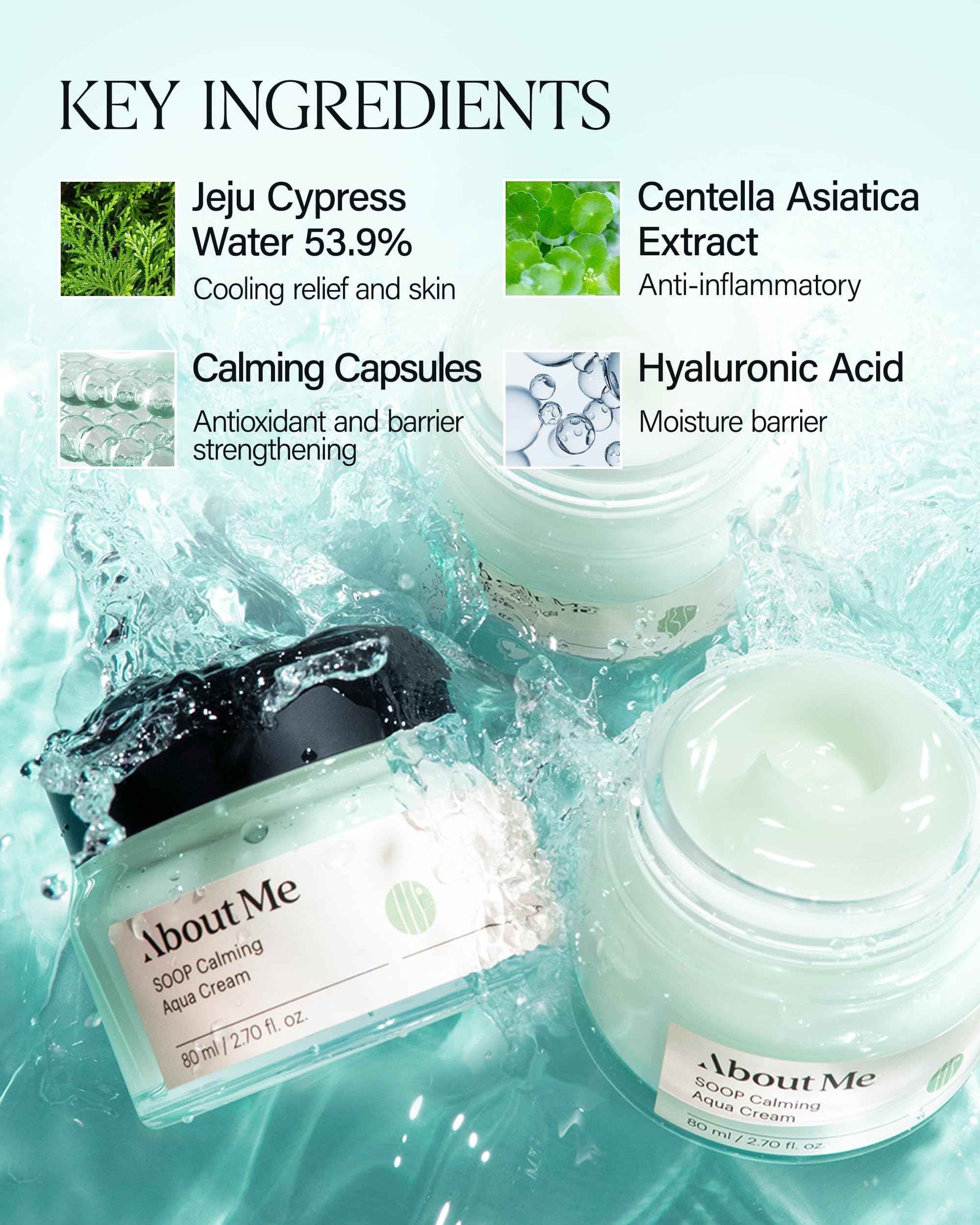About Me SOOP Calming Aqua Cream – Korean 77.7% Jeju Cypress Water 100 Hour Moisture Cream for Sensitive Acne Skin – Daily Jelly Texture with Niacinamide – Korean Skin Care – 2.87oz, 85ml